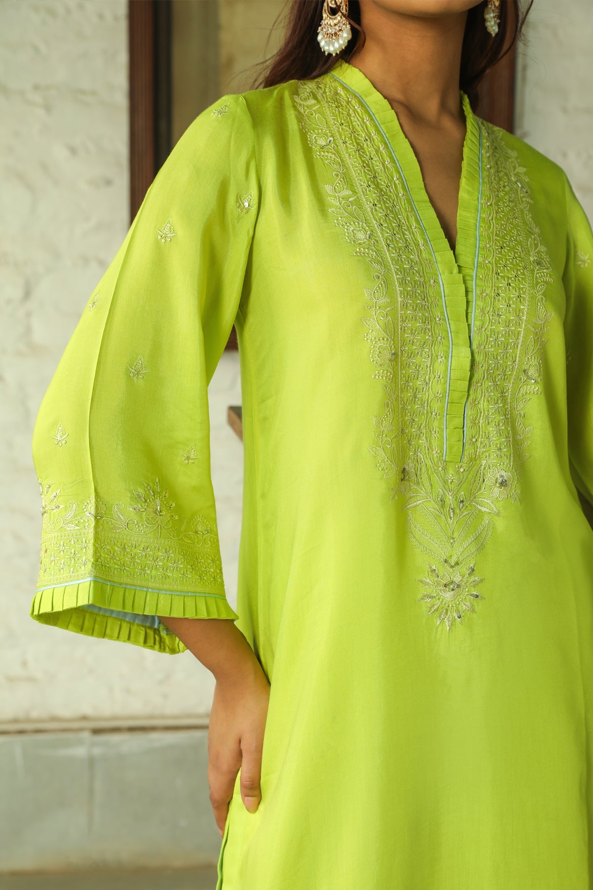 Sanditti Contrast Lime Embroidered Set