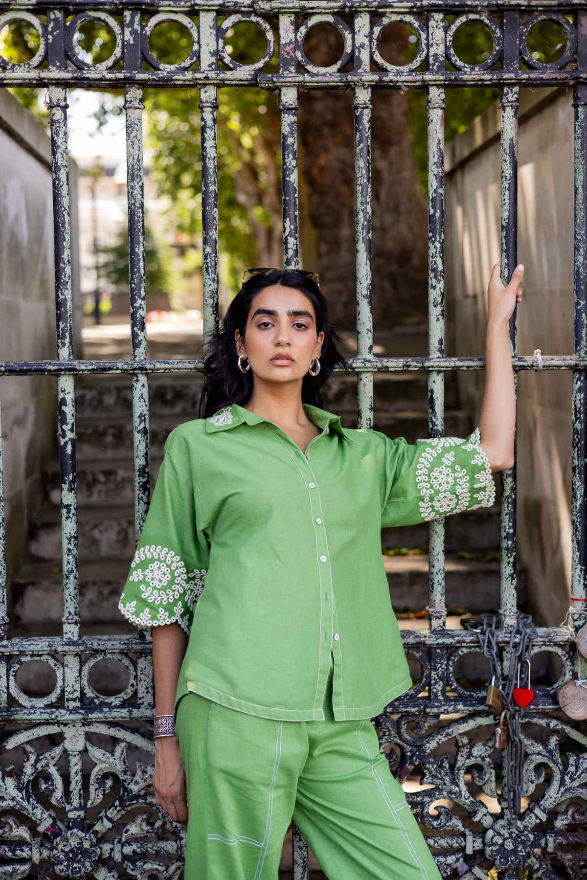 Sanditti Green Broderie Linen Set