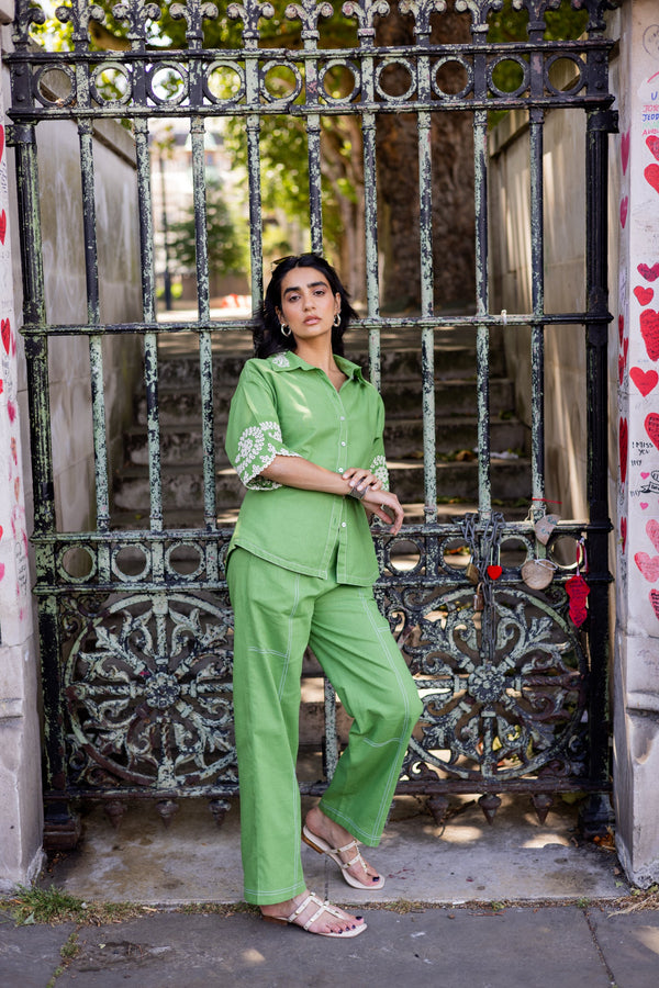 Sanditti Green Broderie Linen Set