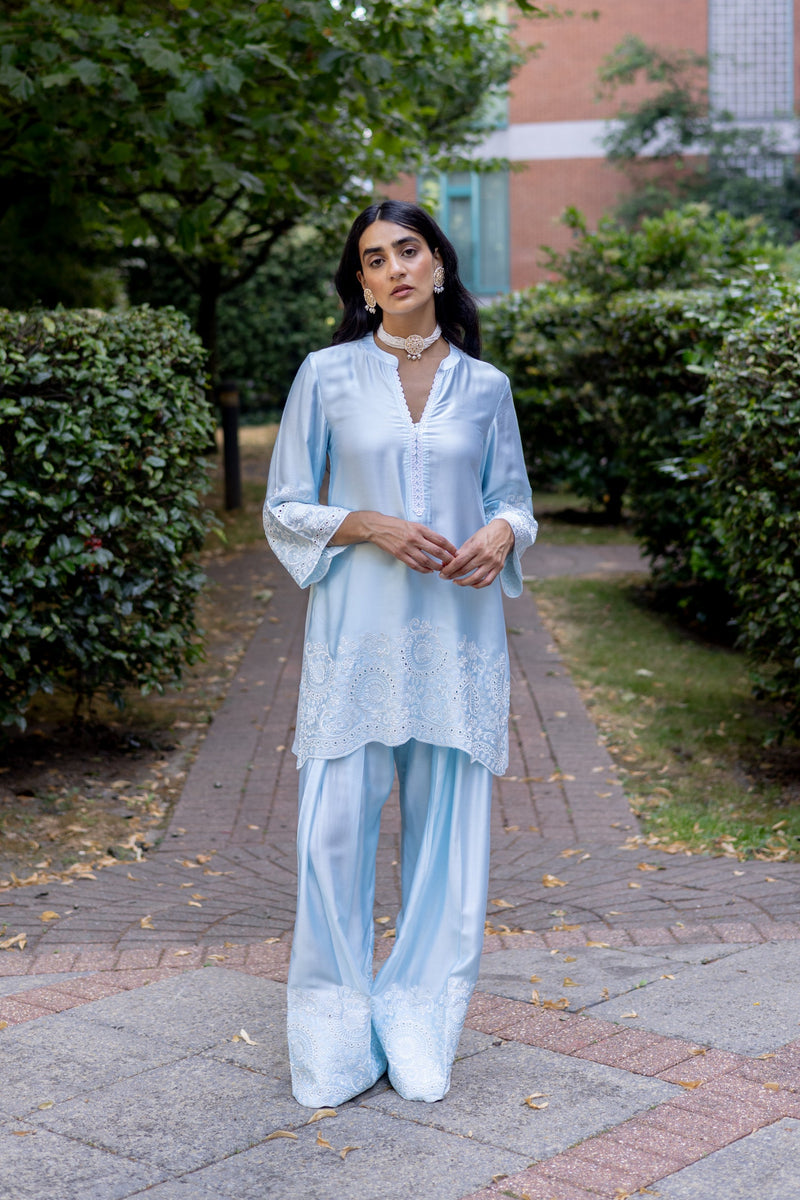 Sanditti Light Blue Embroidered Farshi Salwar Set