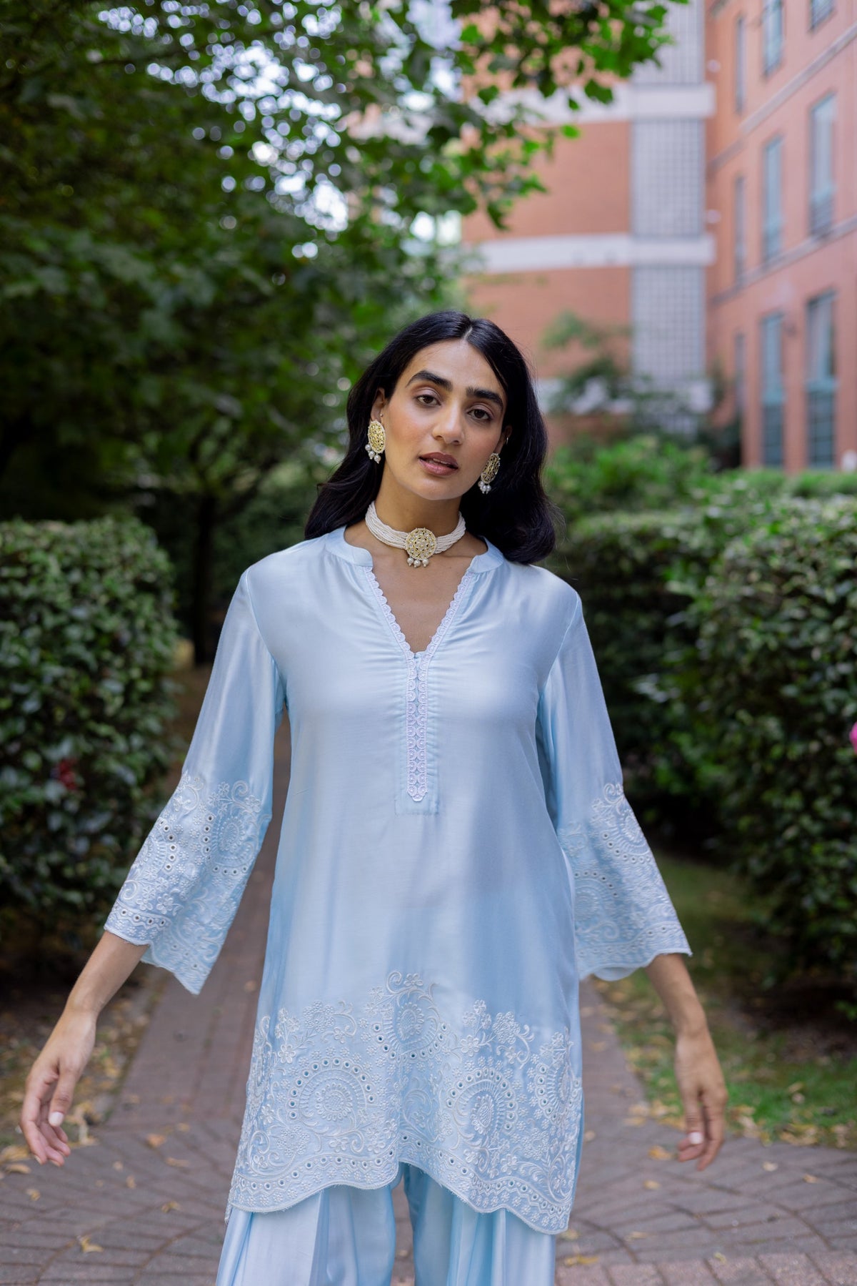 Sanditti Light Blue Embroidered Farshi Salwar Set
