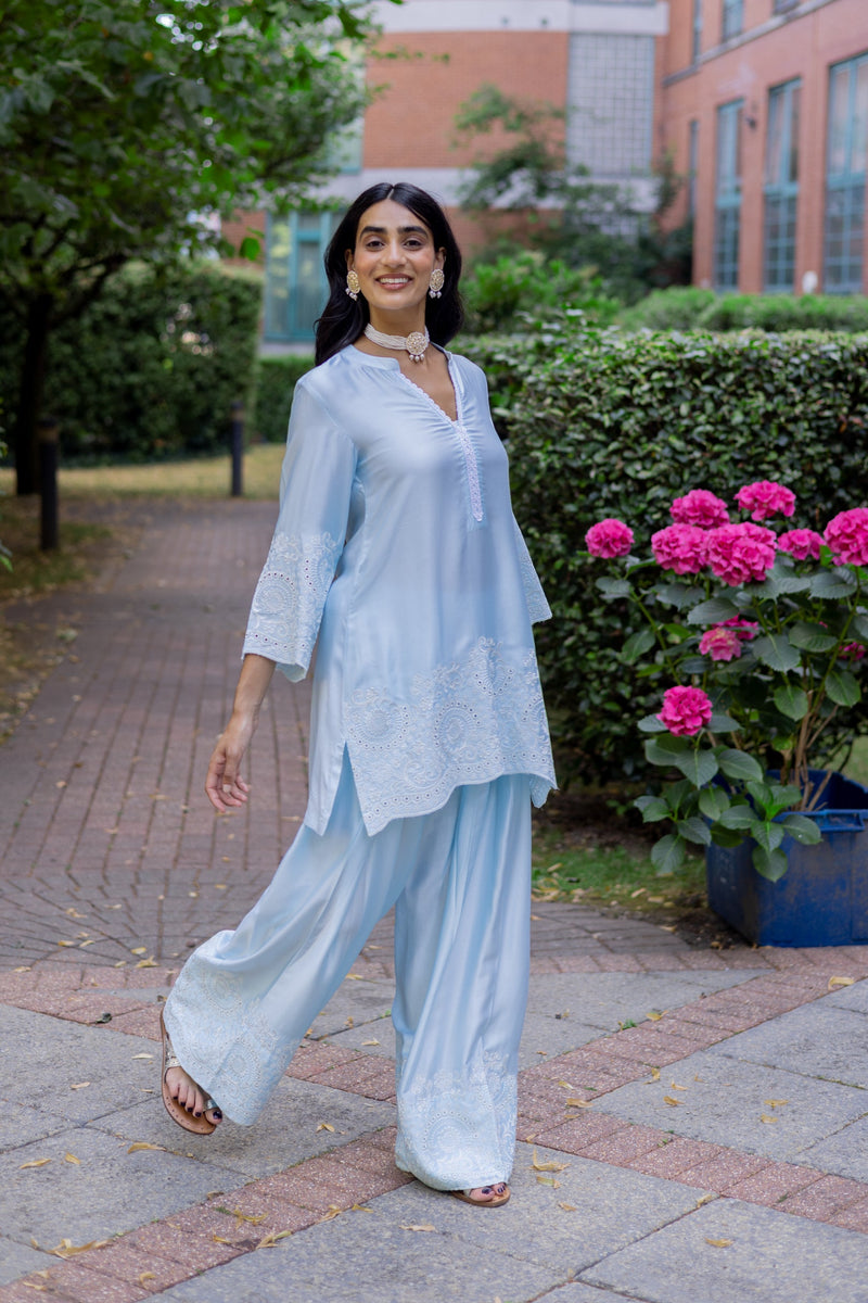 Sanditti Light Blue Embroidered Farshi Salwar Set