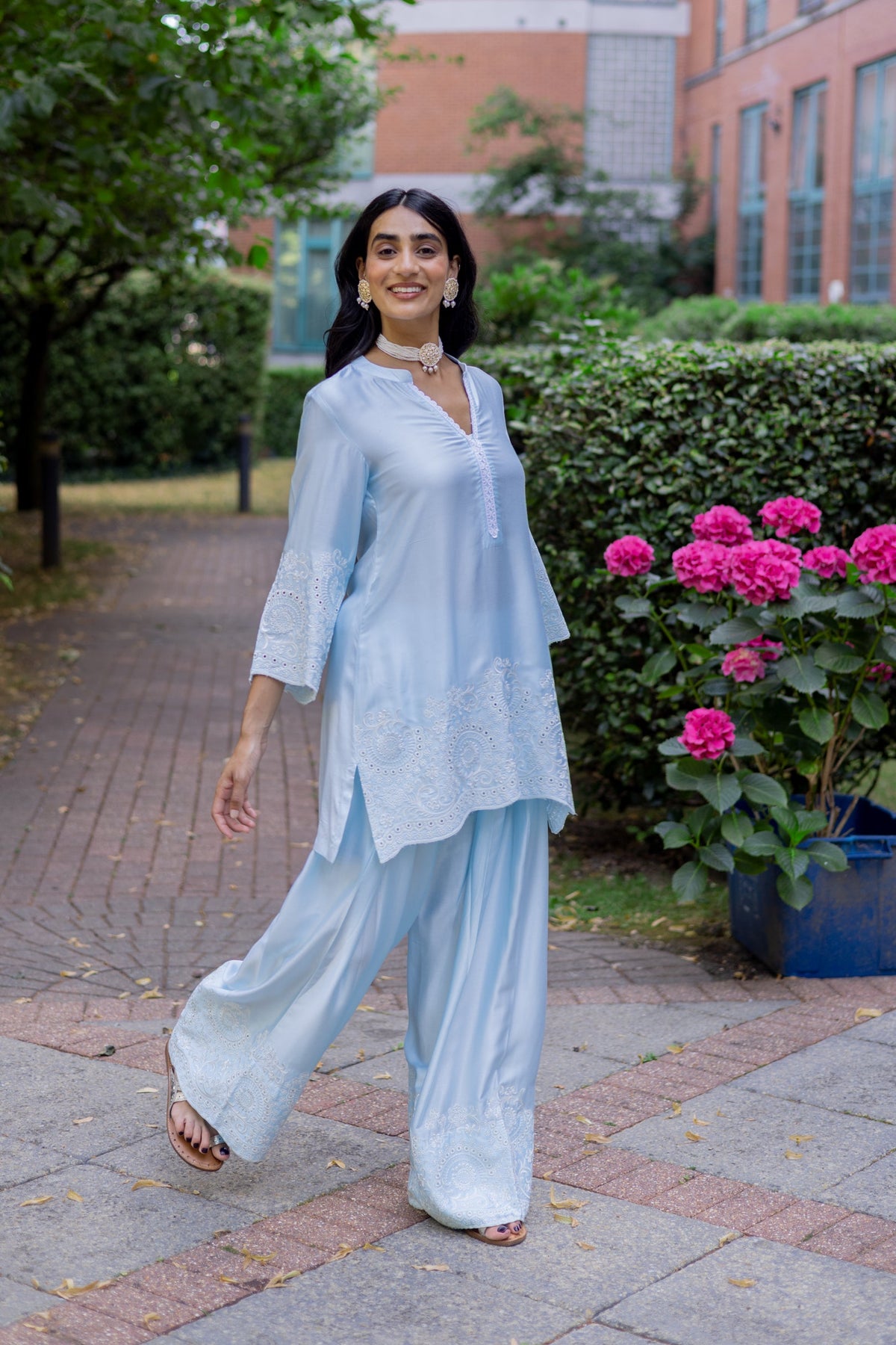 Sanditti Light Blue Embroidered Farshi Salwar Set