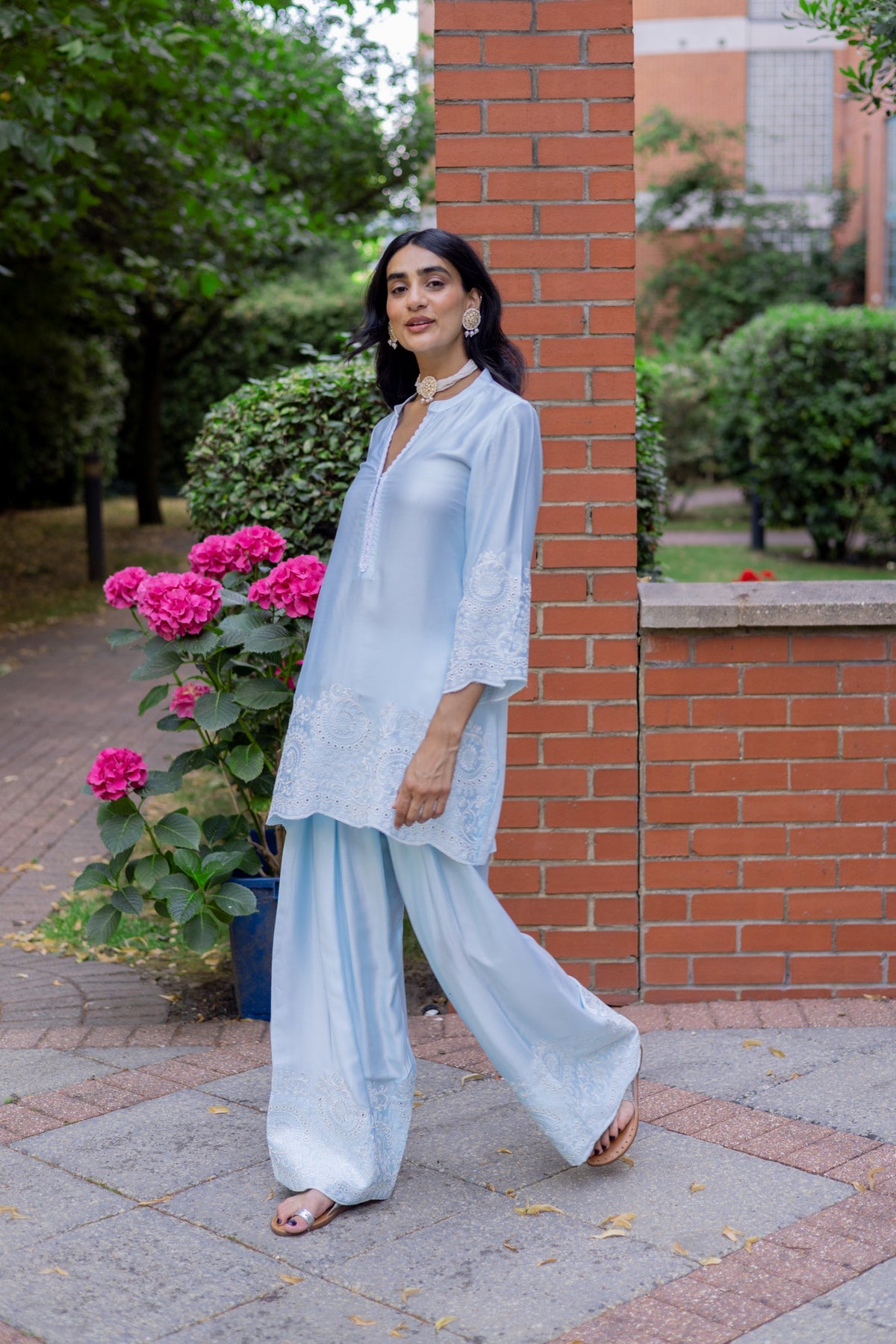 Sanditti Light Blue Embroidered Farshi Salwar Set