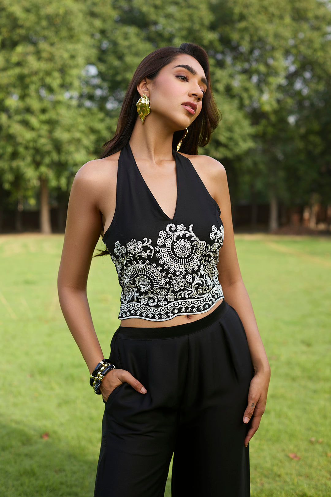 Sanditti Black Halter Broderie Set