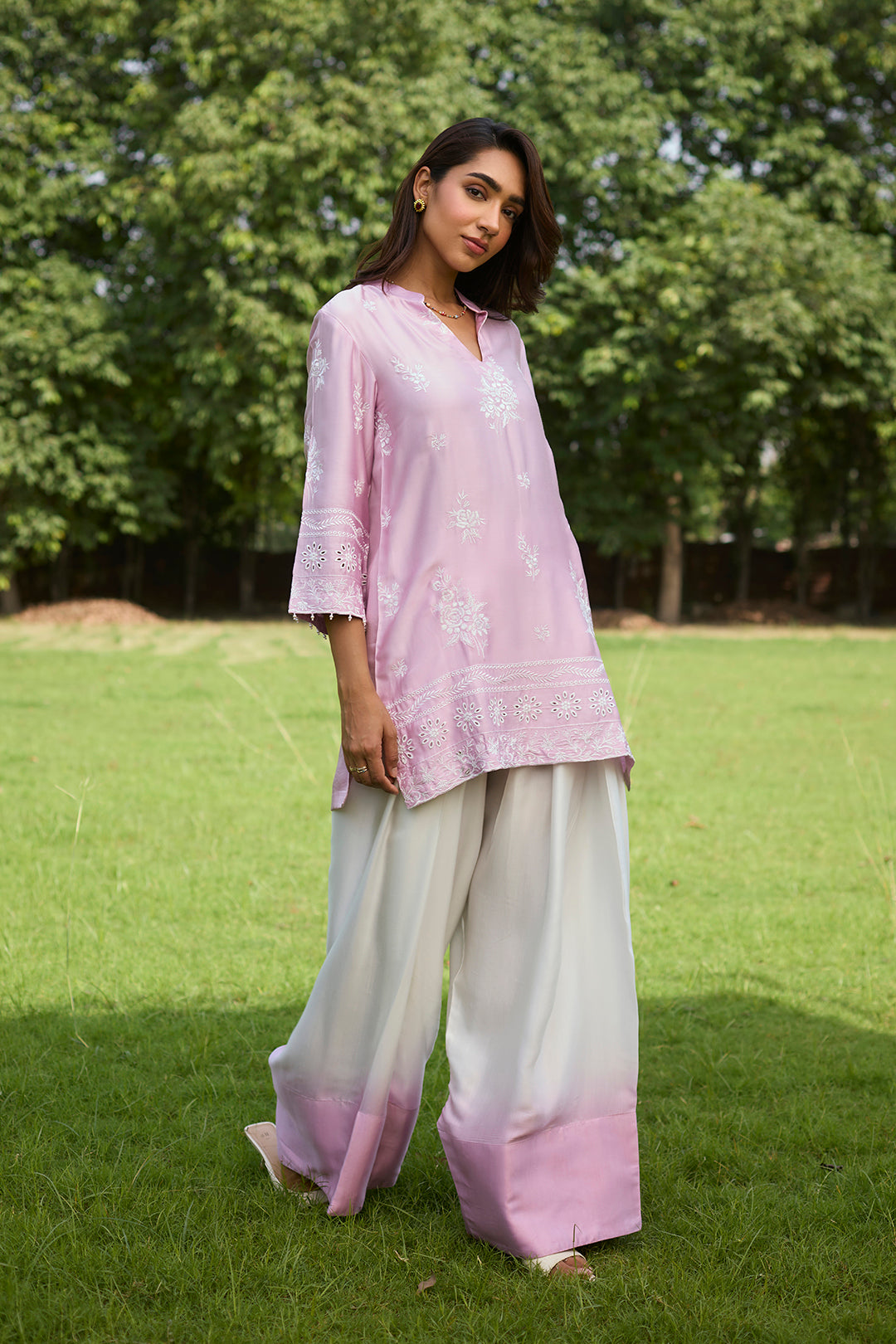 Sanditti Pink Embroidered Ombre Farshi Salwar Set