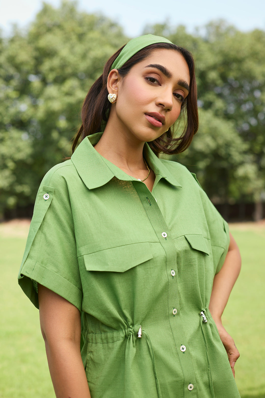 Sanditti Green Floral Embroidered Linen Set