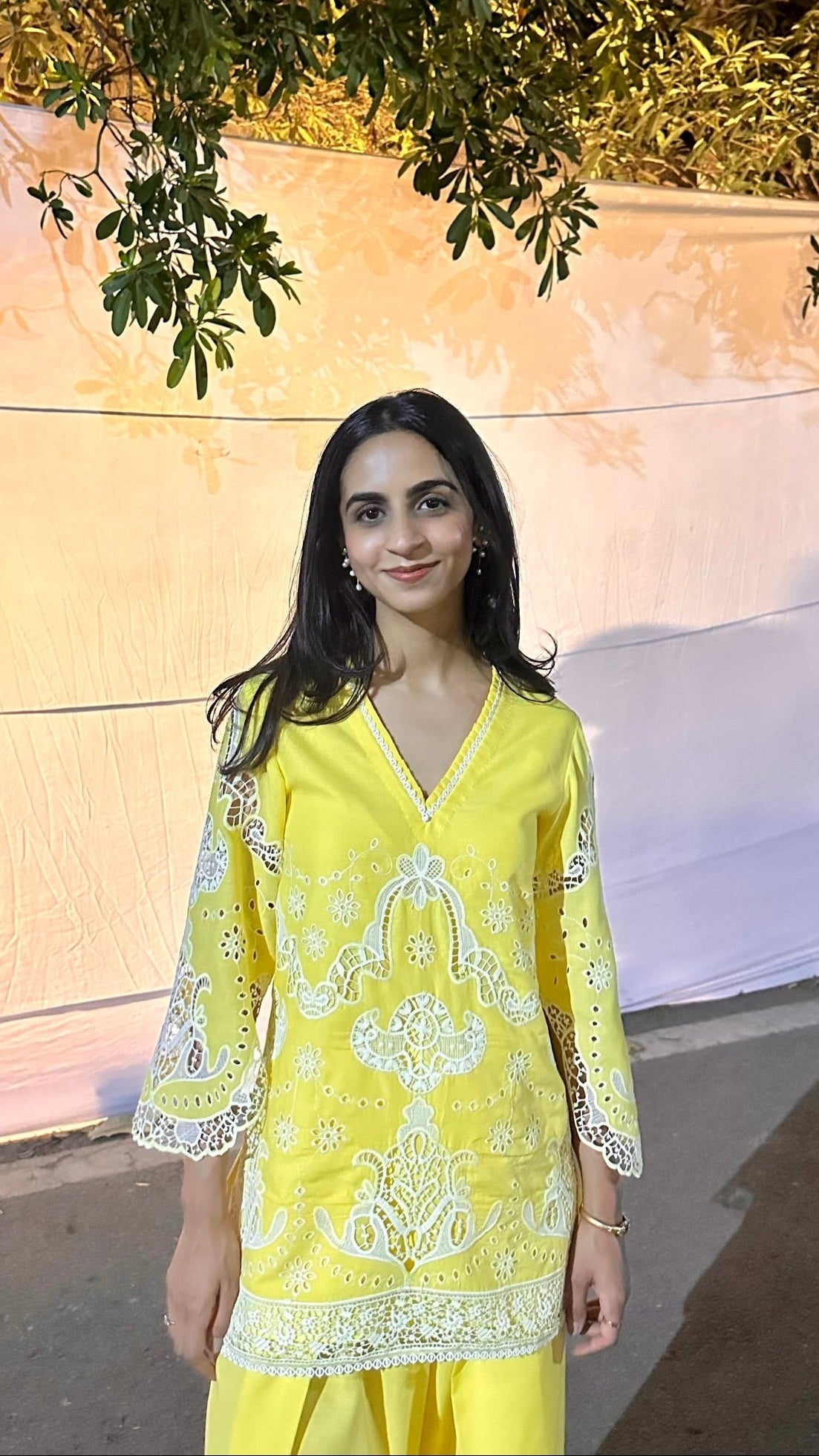 Sanditti Yellow Cutwork Farshi Set