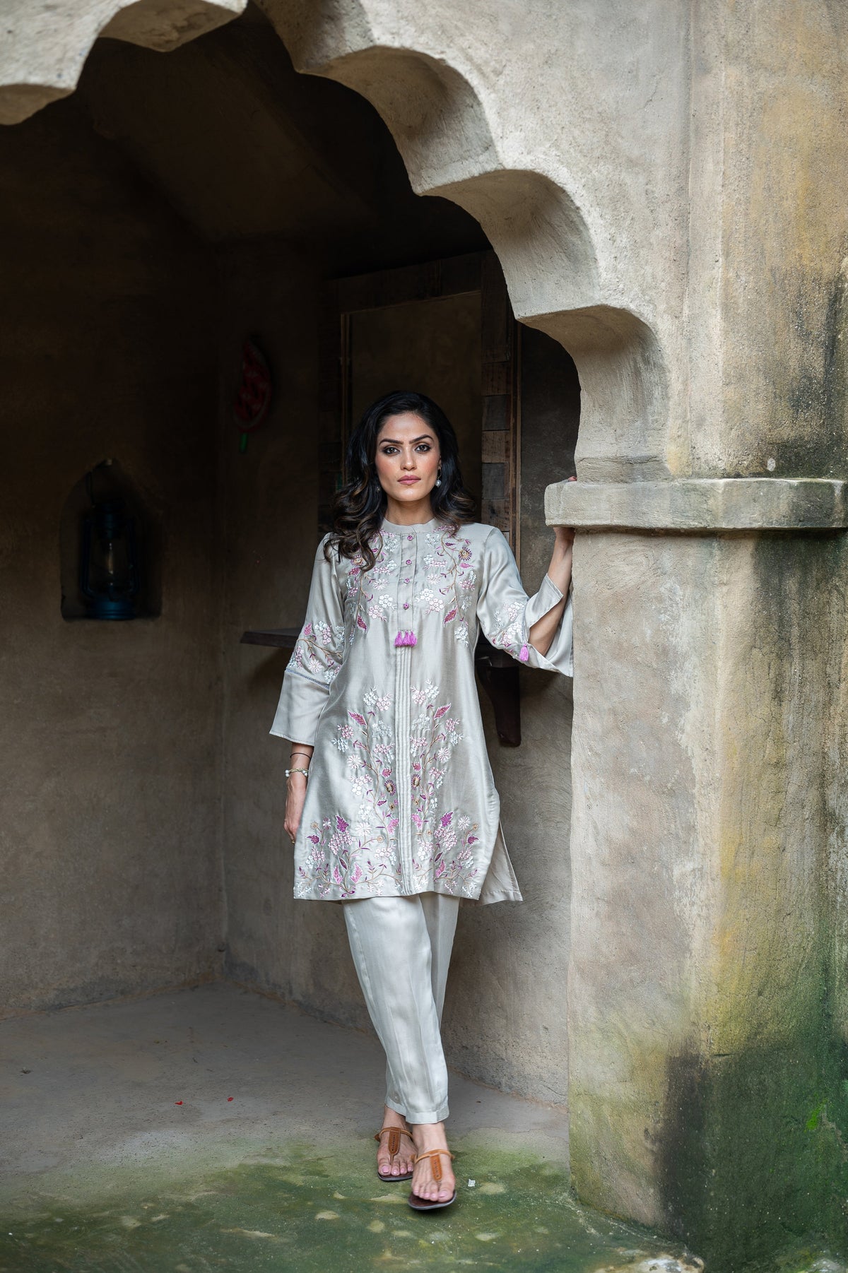 Sanditti Beige Floral Fusion Kurta Set