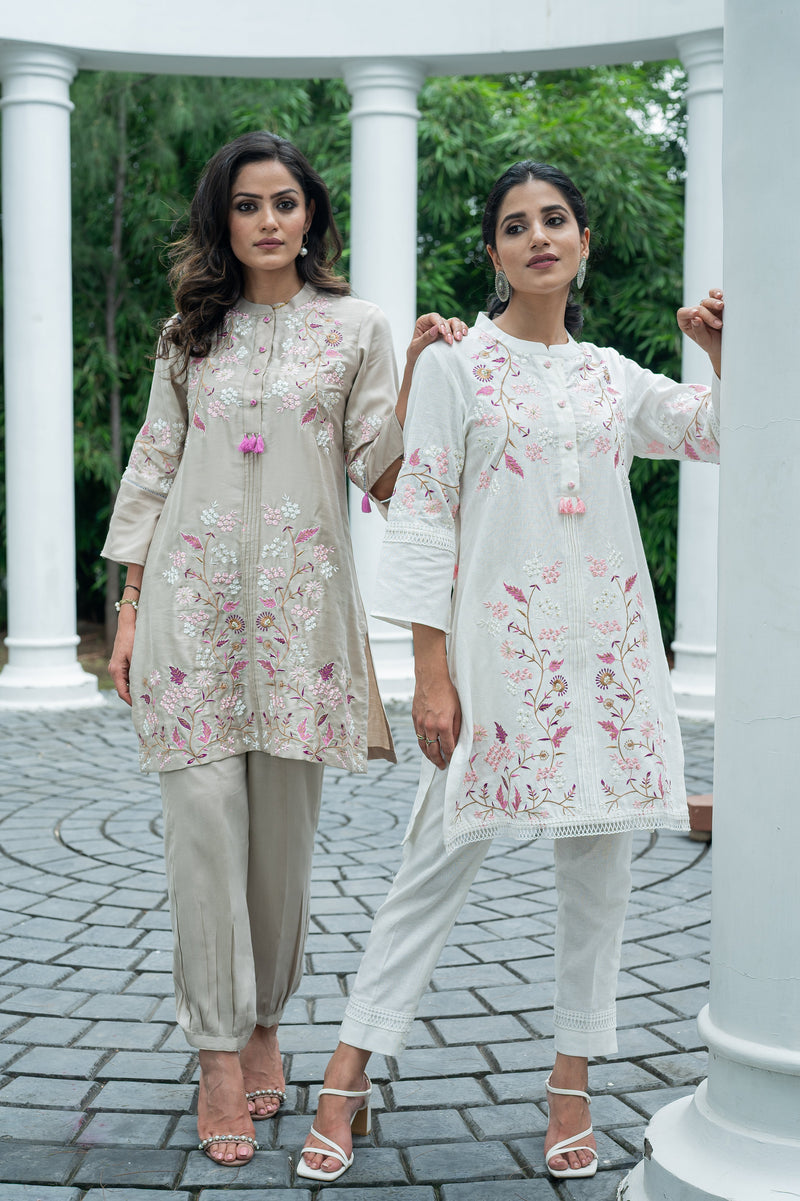 Sanditti Beige Floral Fusion Kurta Set