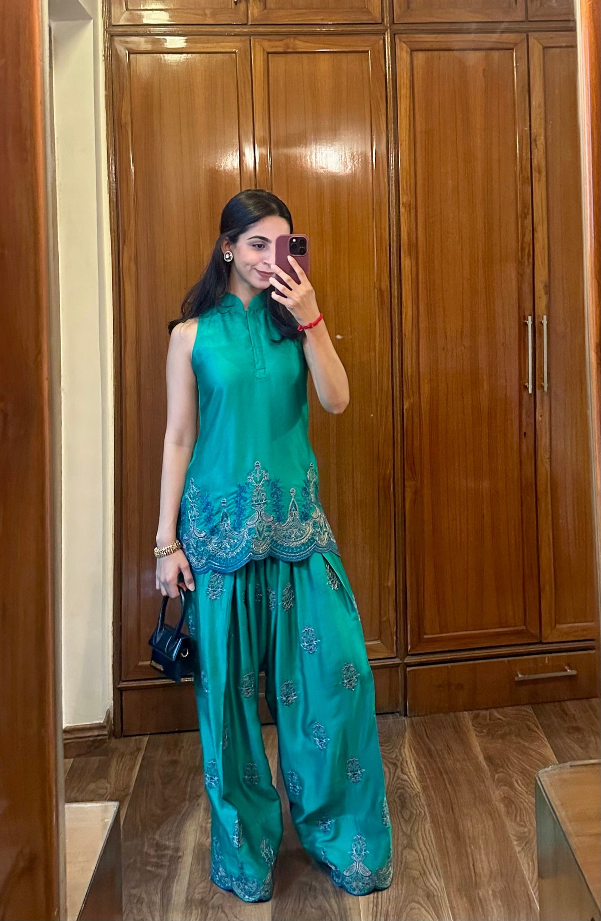 Sanditti Meher Emerald Green Embroidered Farshi Set