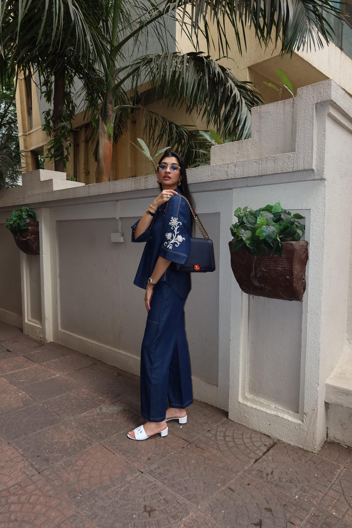 Sanditti Noor Denim Embroidered Coord Set