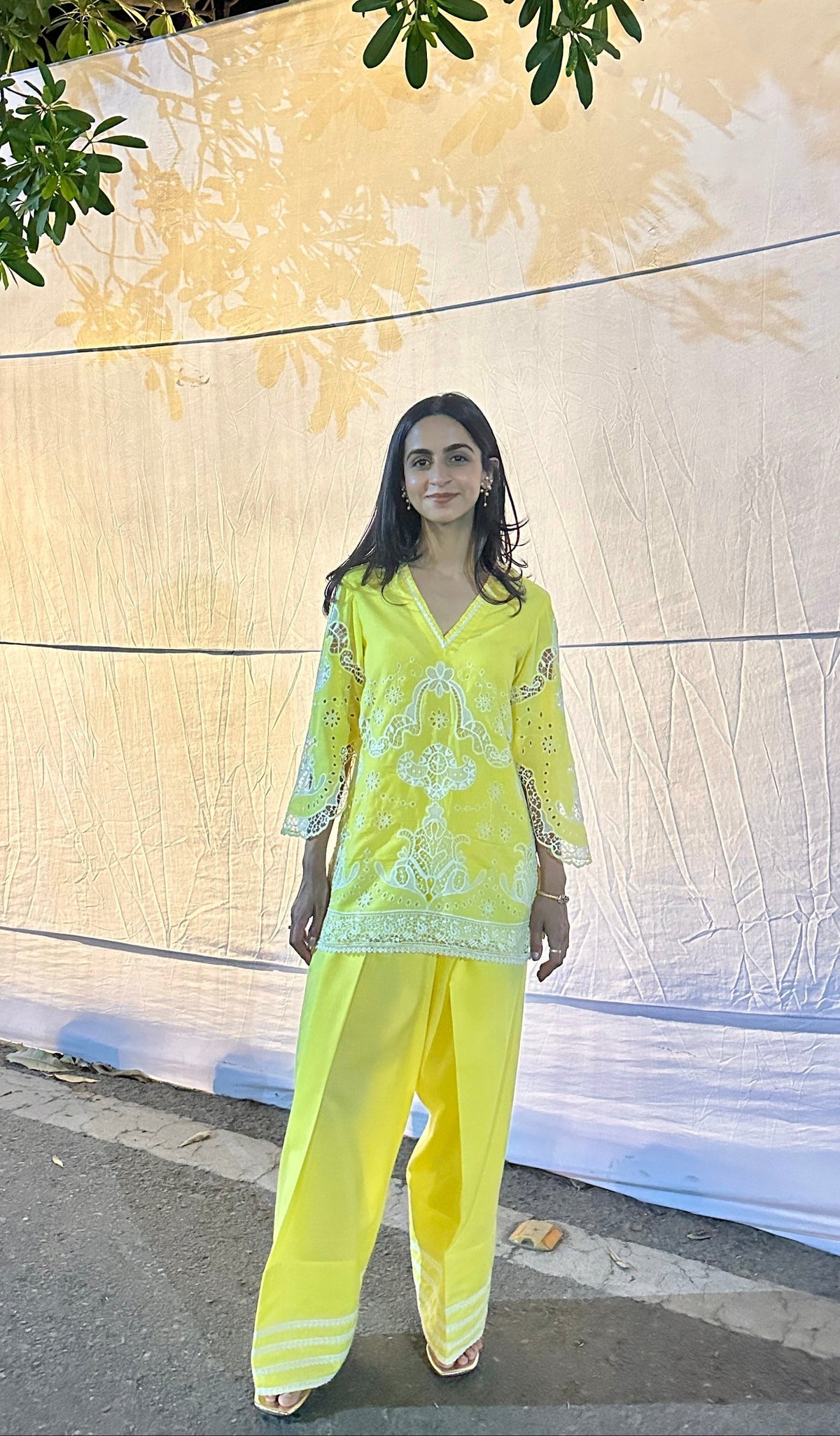 Sanditti Yellow Cutwork Farshi Set