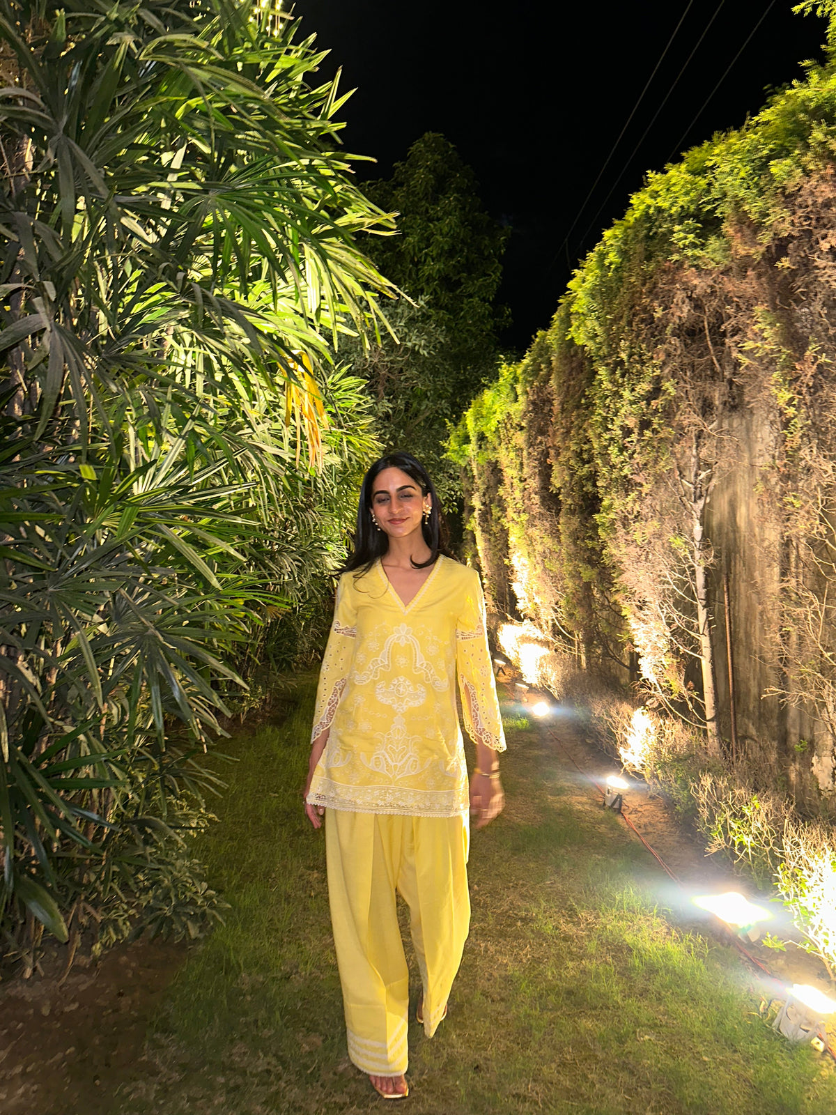Sanditti Yellow Cutwork Farshi Set