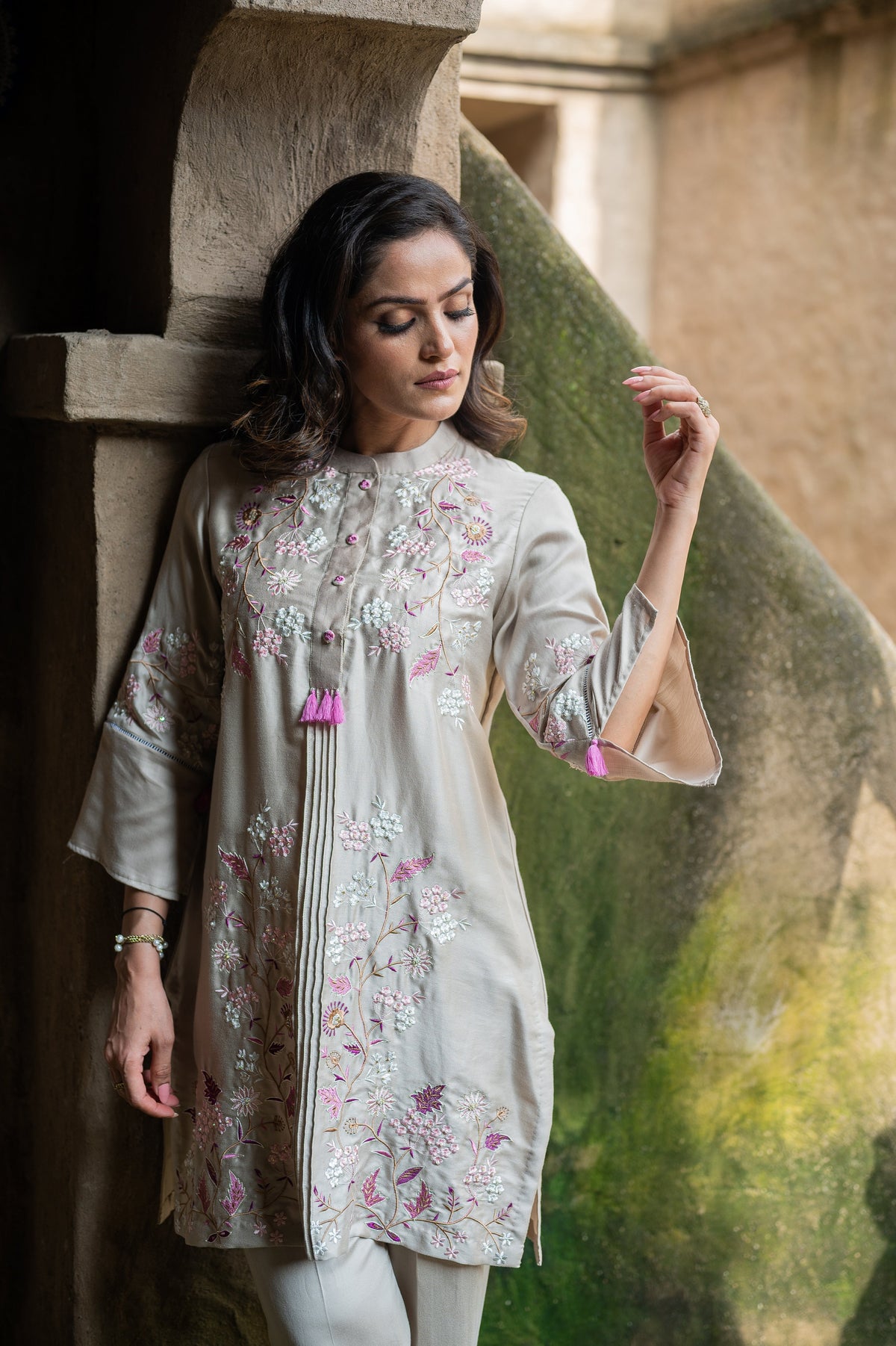 Sanditti Beige Floral Fusion Kurta Set