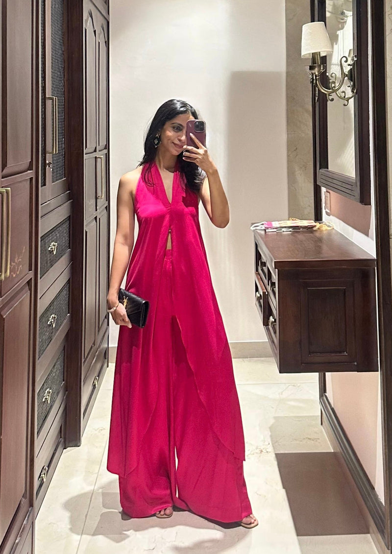 Sanditti Flowy Hot Pink Halter Set