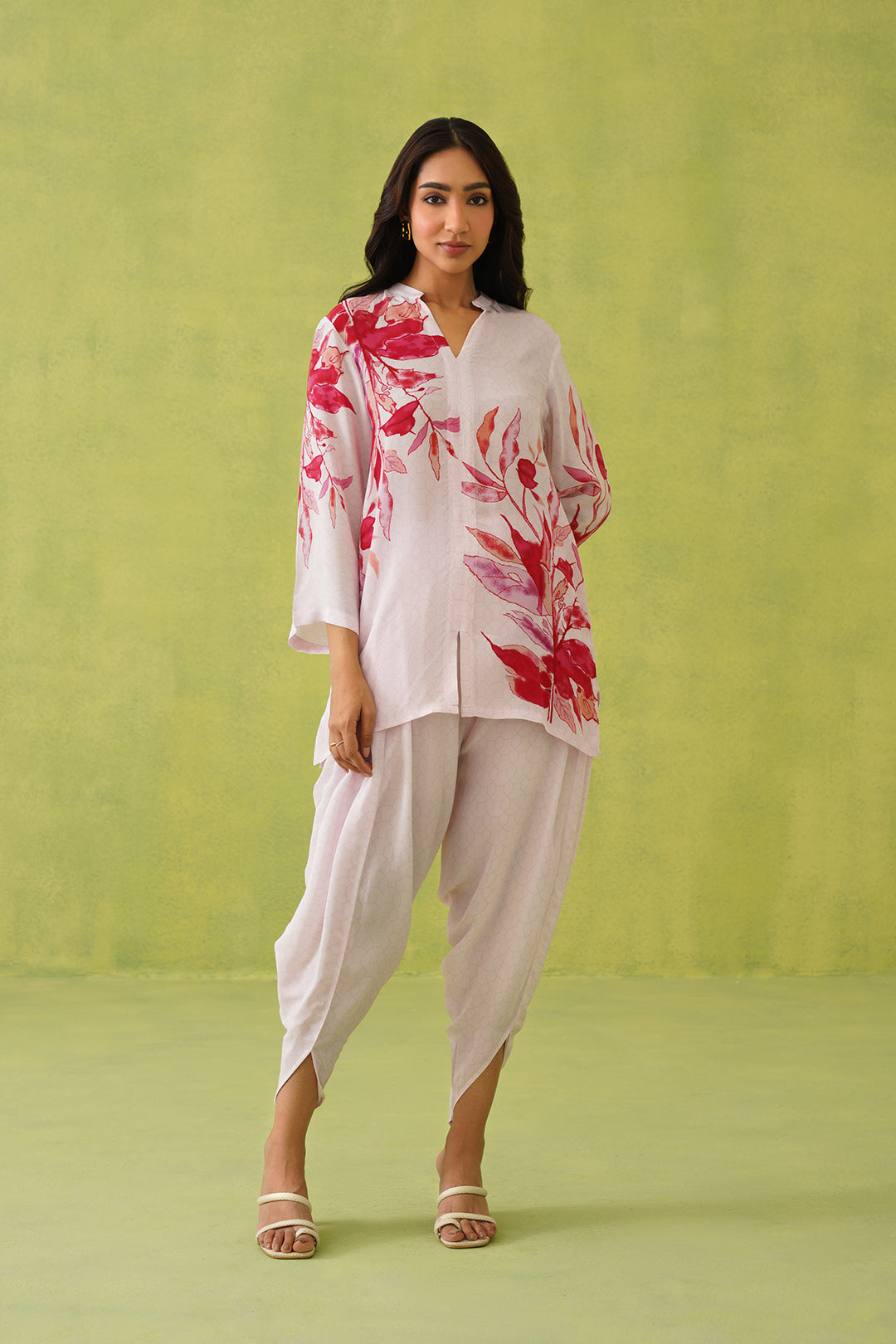 Sanditti Pink Floral Dhoti Set