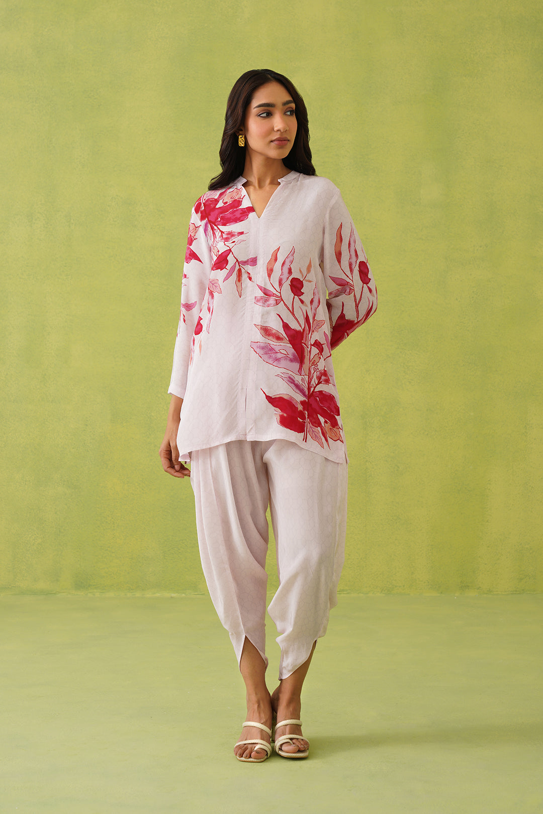Sanditti Pink Floral Dhoti Set