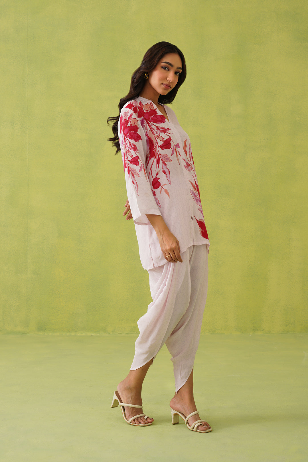 Sanditti Pink Floral Dhoti Set