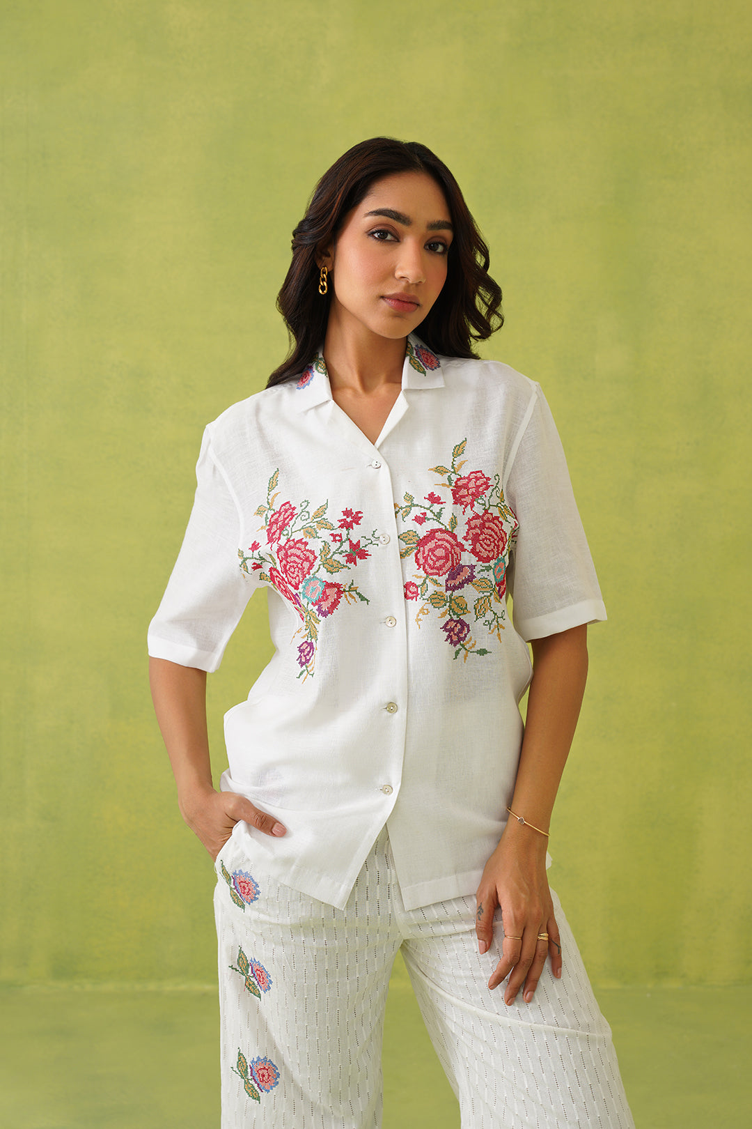 Sanditti Ivory Blossom Cross Stitch Embroidered Set