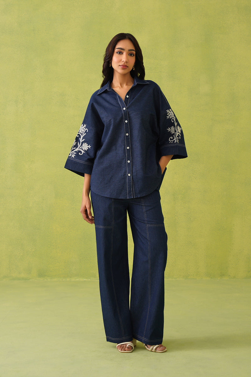 Sanditti Noor Denim Embroidered Coord Set