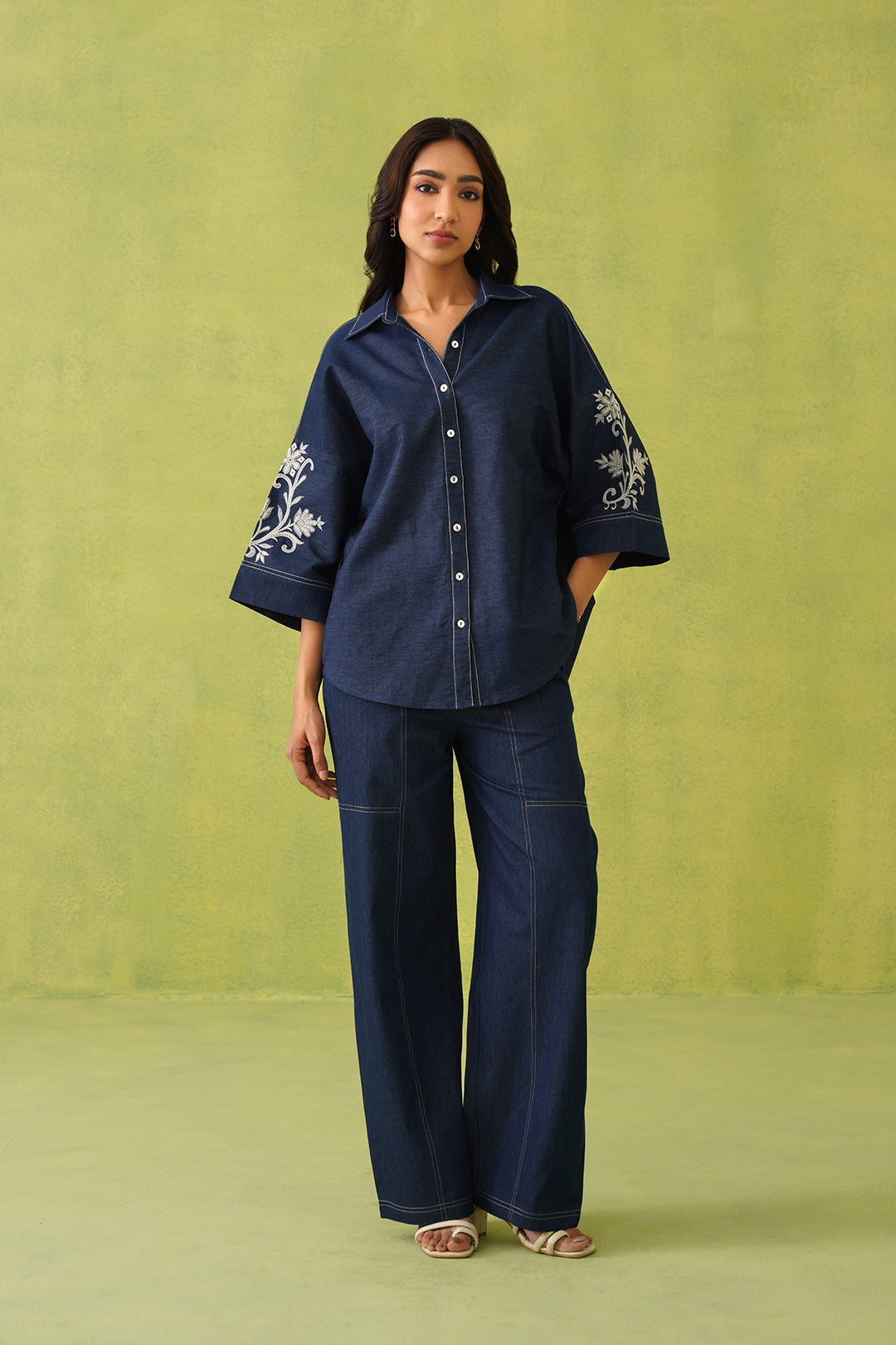 Sanditti Noor Denim Embroidered Coord Set