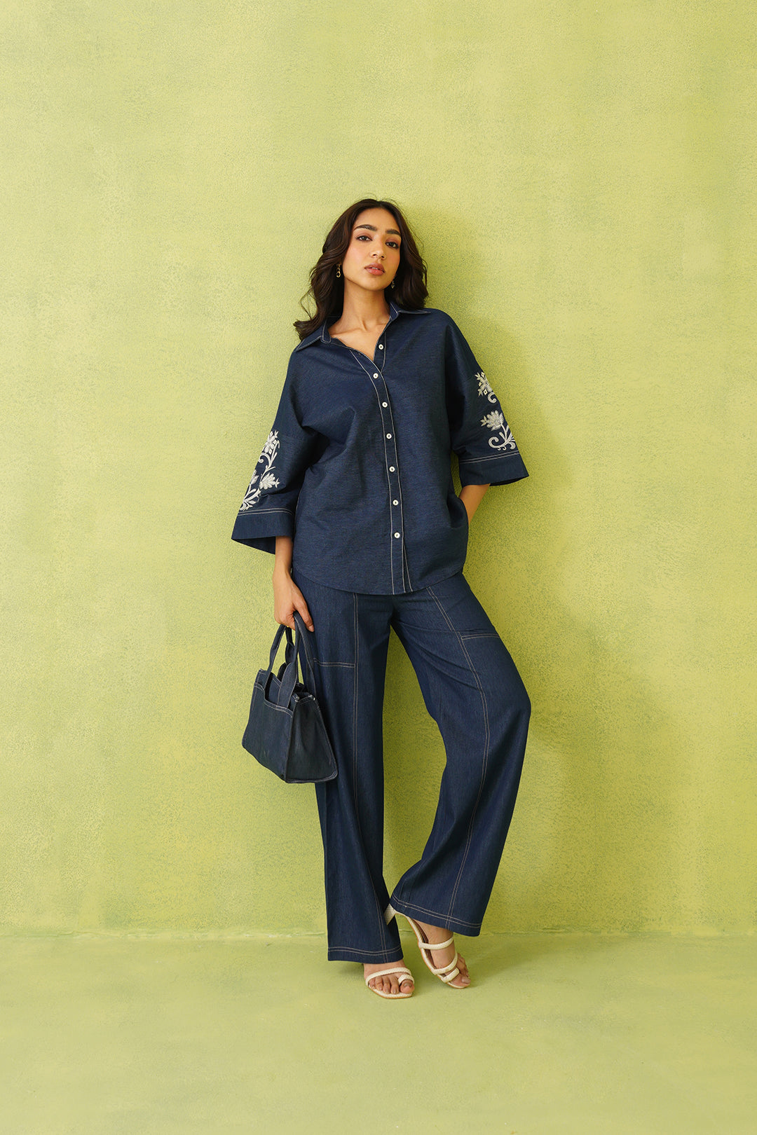 Sanditti Noor Denim Embroidered Coord Set