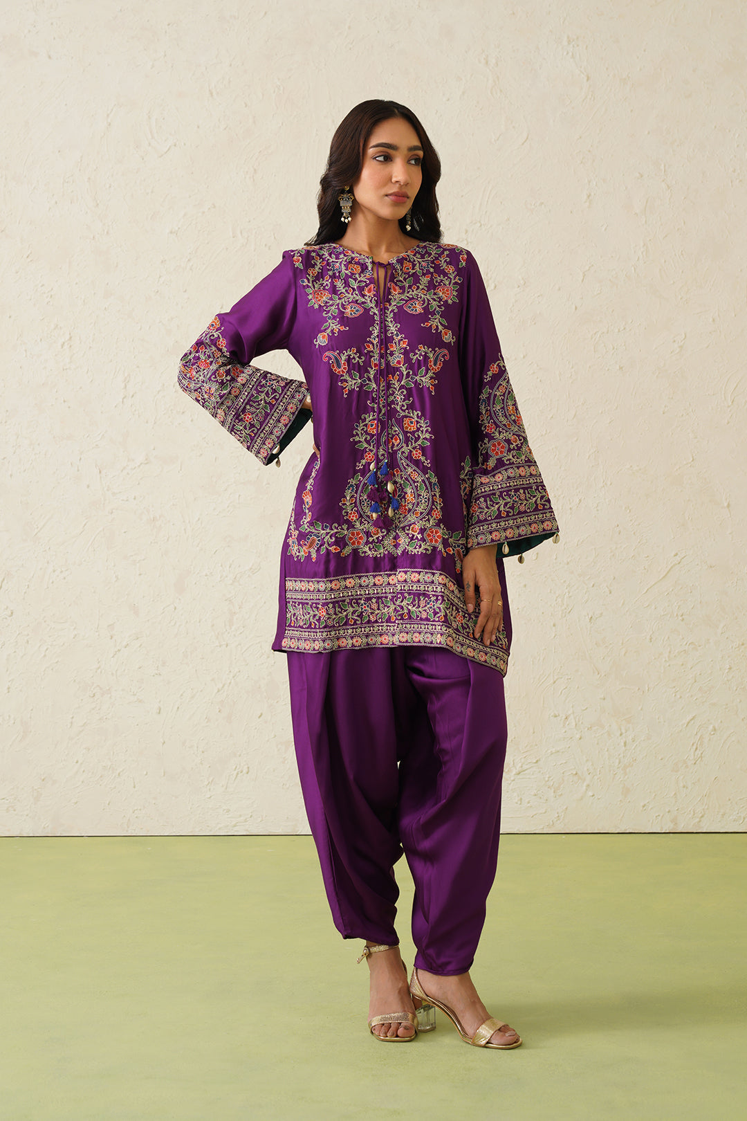Sanditti Noor Wine Embroidered Dhoti Set