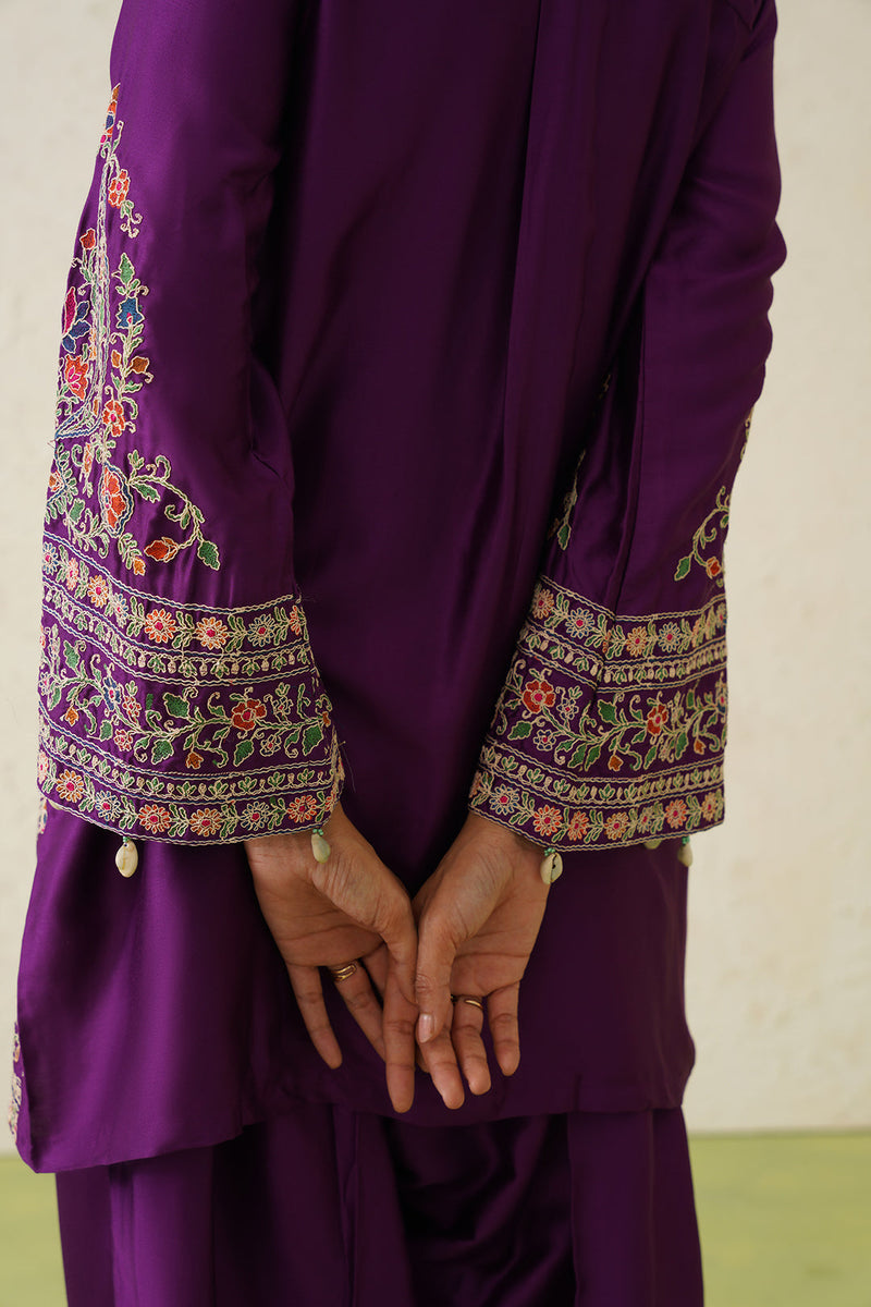 Sanditti Noor Wine Embroidered Dhoti Set