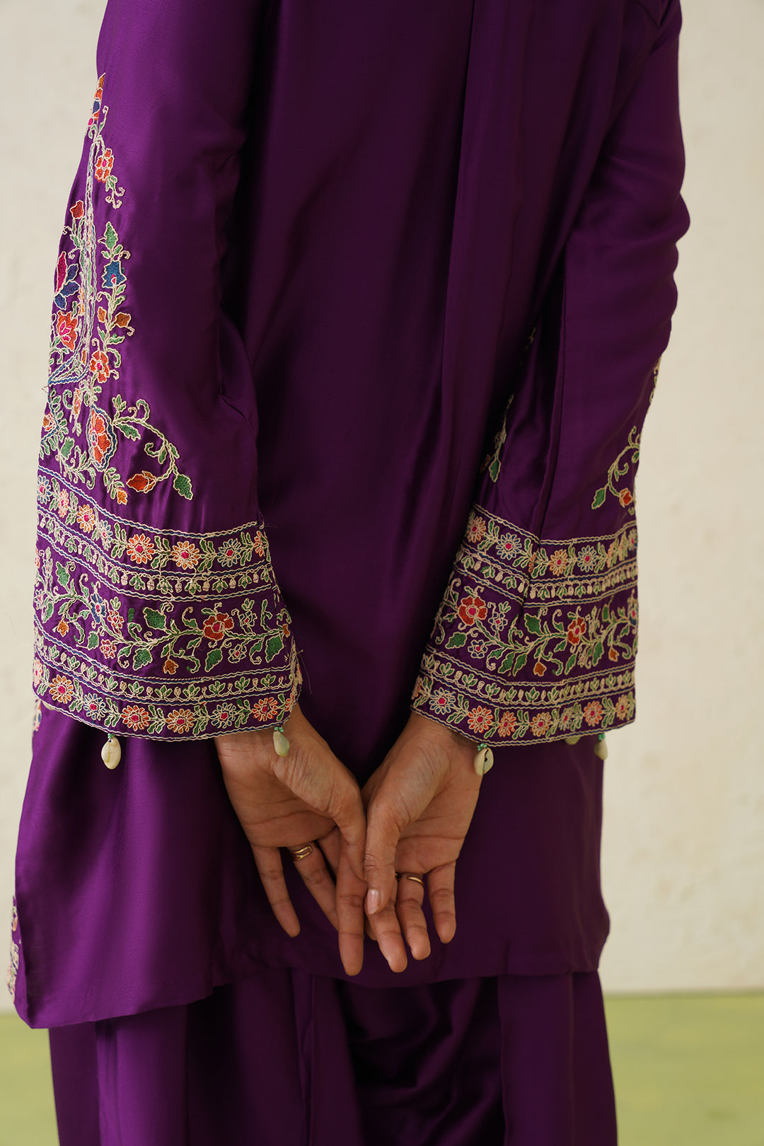 Sanditti Noor Wine Embroidered Dhoti Set