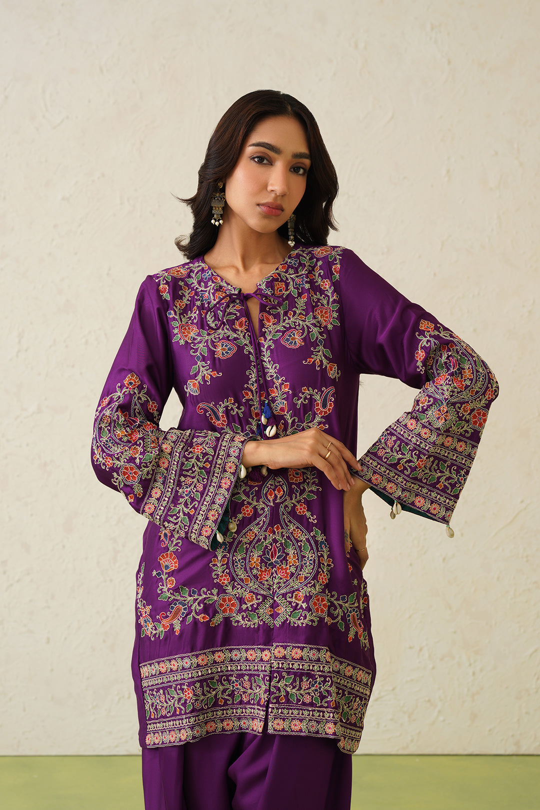 Sanditti Noor Wine Embroidered Dhoti Set