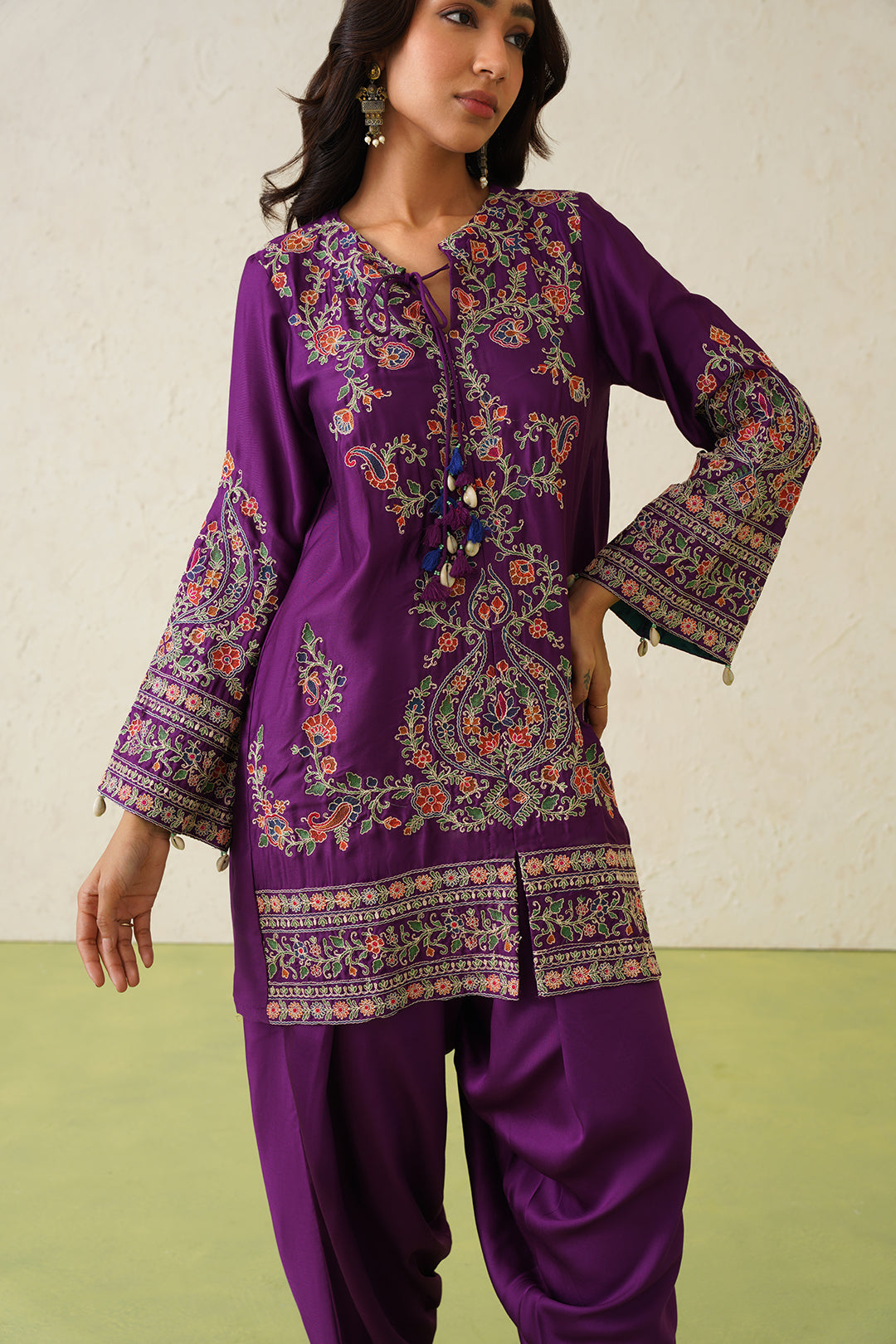 Sanditti Noor Wine Embroidered Dhoti Set