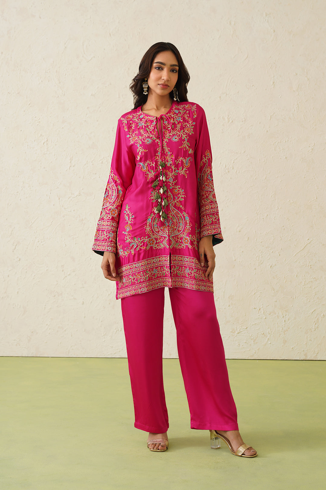 Sanditti Noor Hot Pink Fusion Embroidered Set