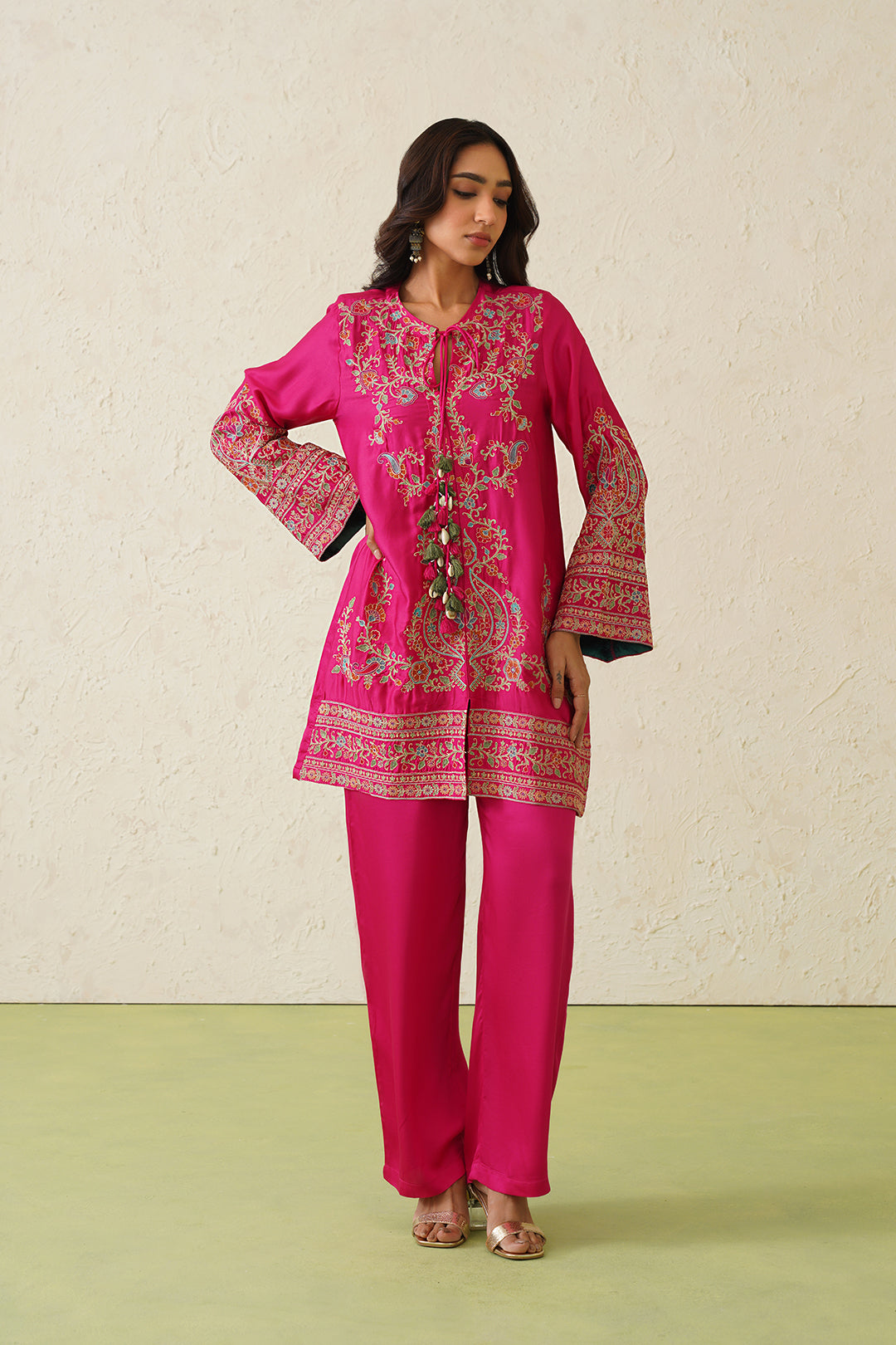 Sanditti Noor Hot Pink Fusion Embroidered Set