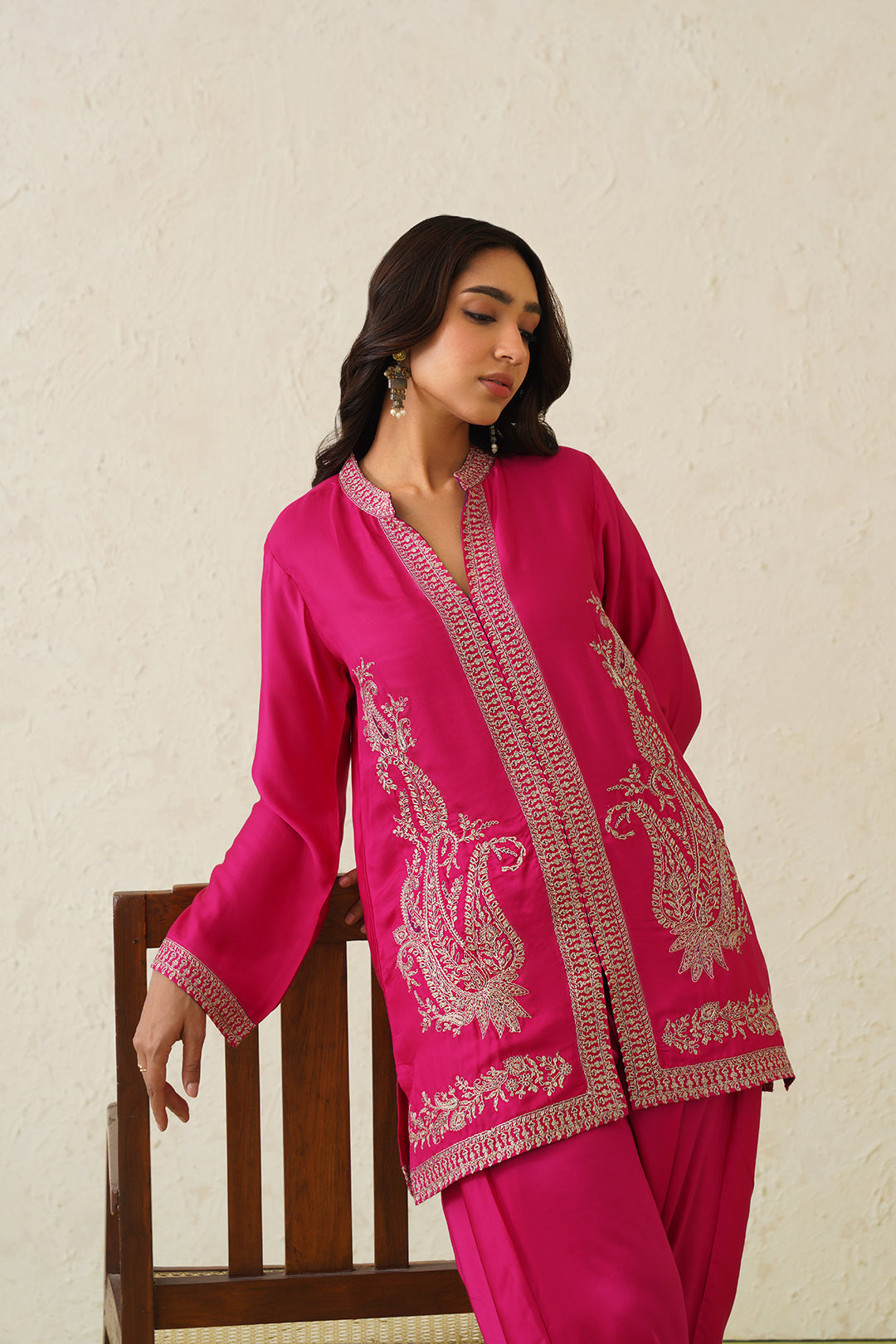 Sanditti Hot Pink Paisley Embroidered Dhoti Set