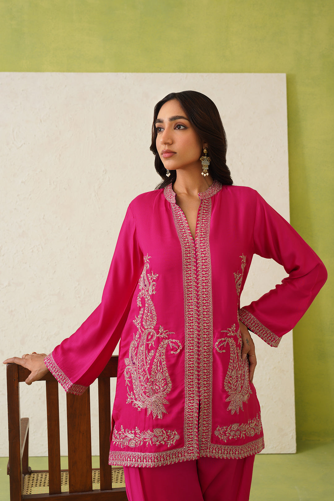 Sanditti Hot Pink Paisley Embroidered Dhoti Set