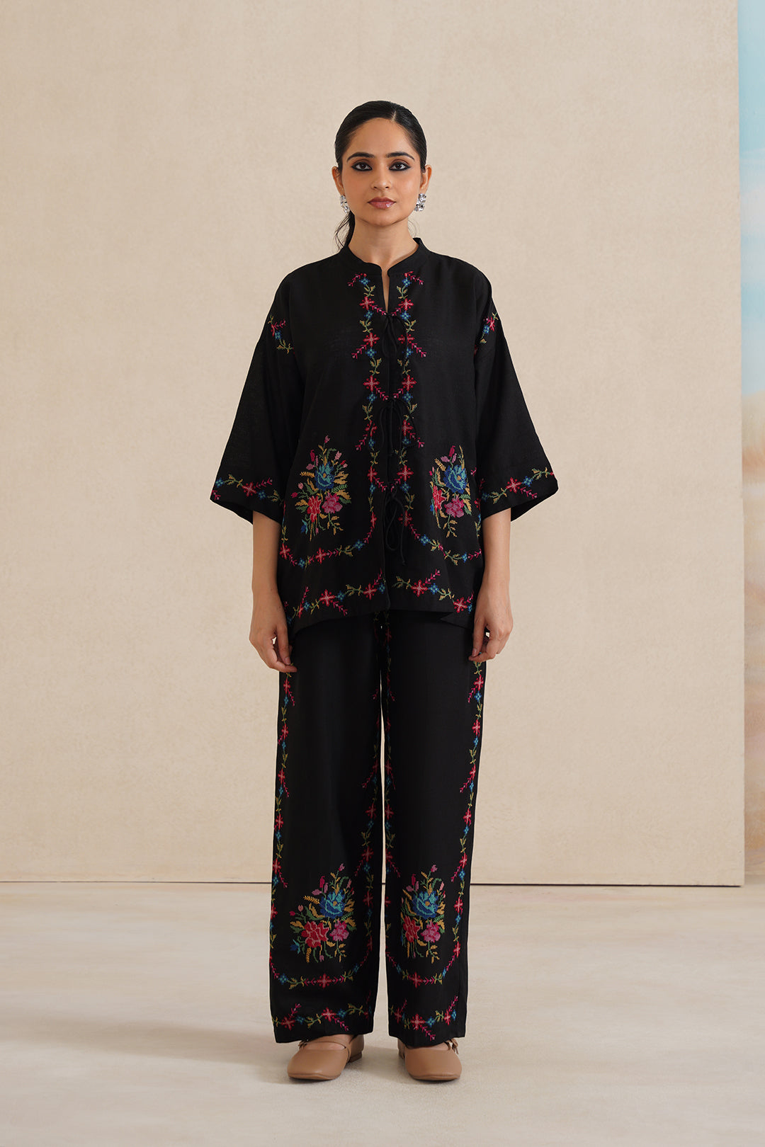 Sanditti Black Bloom Cross Stitch Co-ord Set