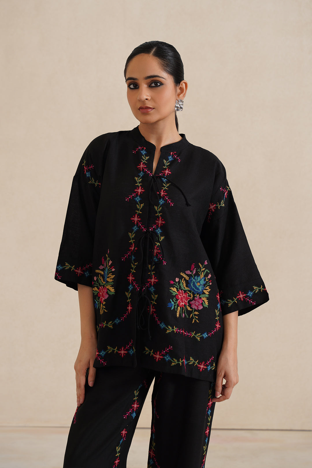Sanditti Black Bloom Cross Stitch Co-ord Set