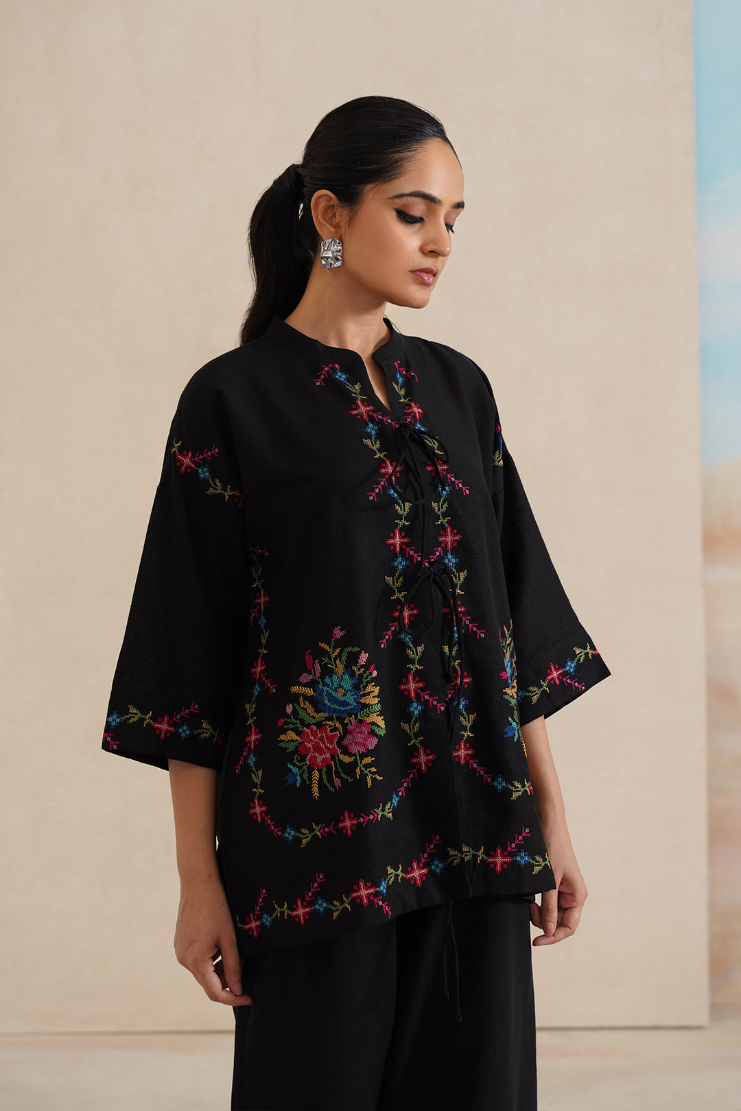 Sanditti Mehak Noir Cross Stitch Co-ord Set