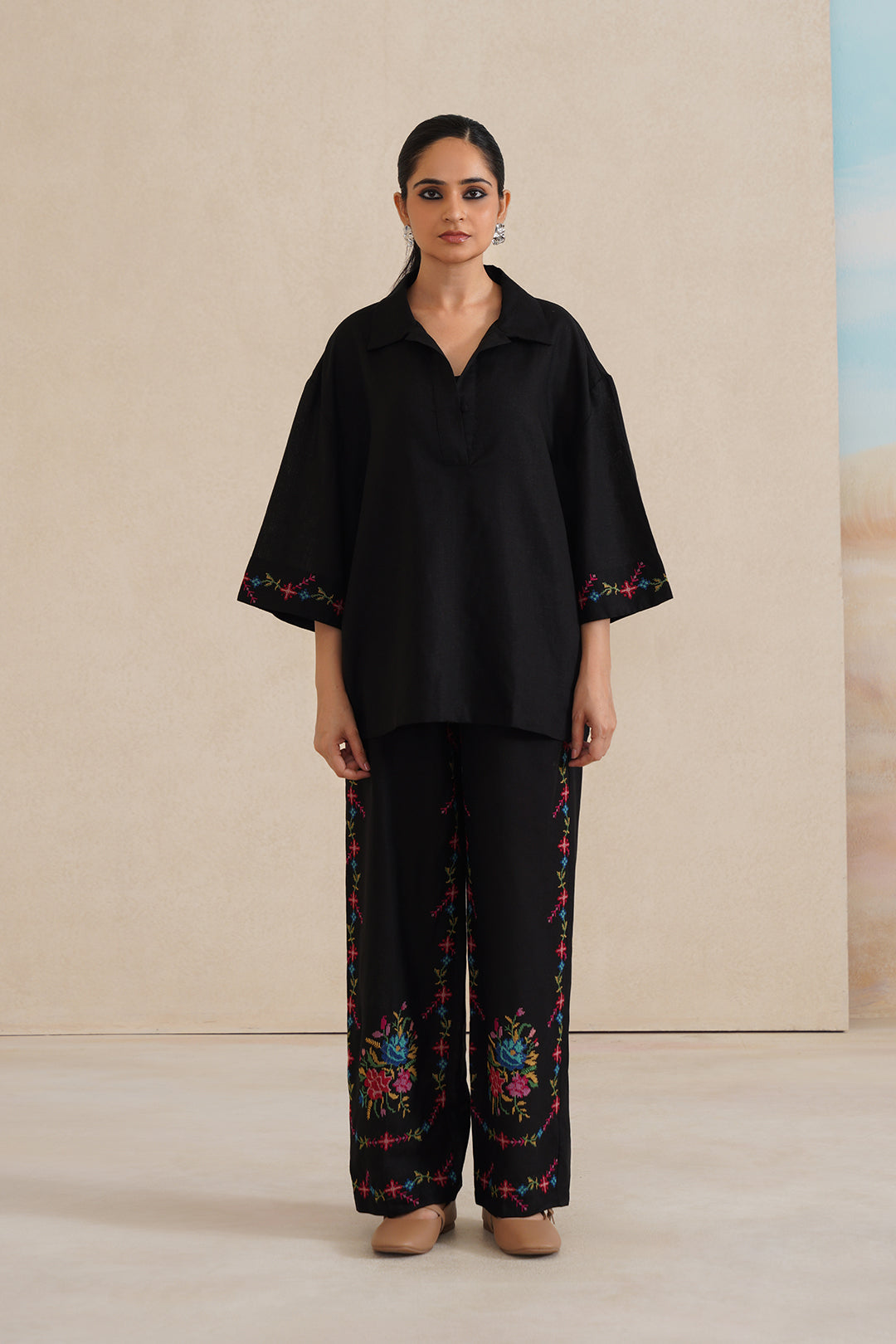 Sanditti Mehak Black Cross Stitch Co-ord Set