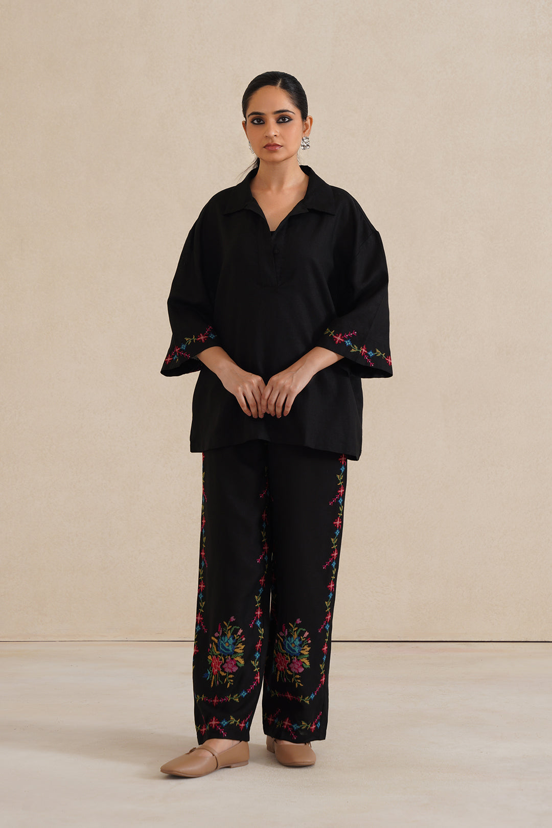Sanditti Mehak Black Cross Stitch Co-ord Set