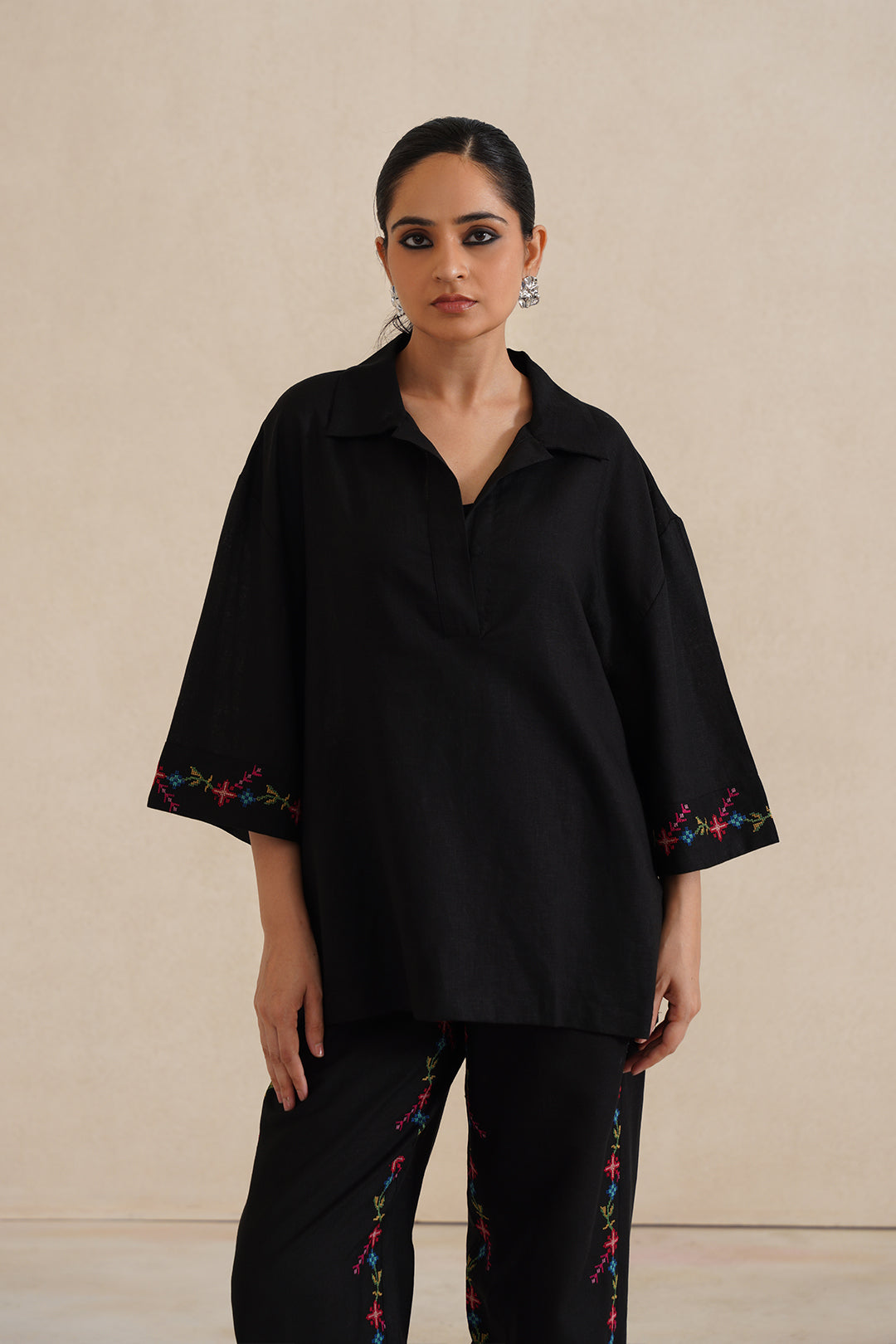 Sanditti Mehak Black Cross Stitch Co-ord Set