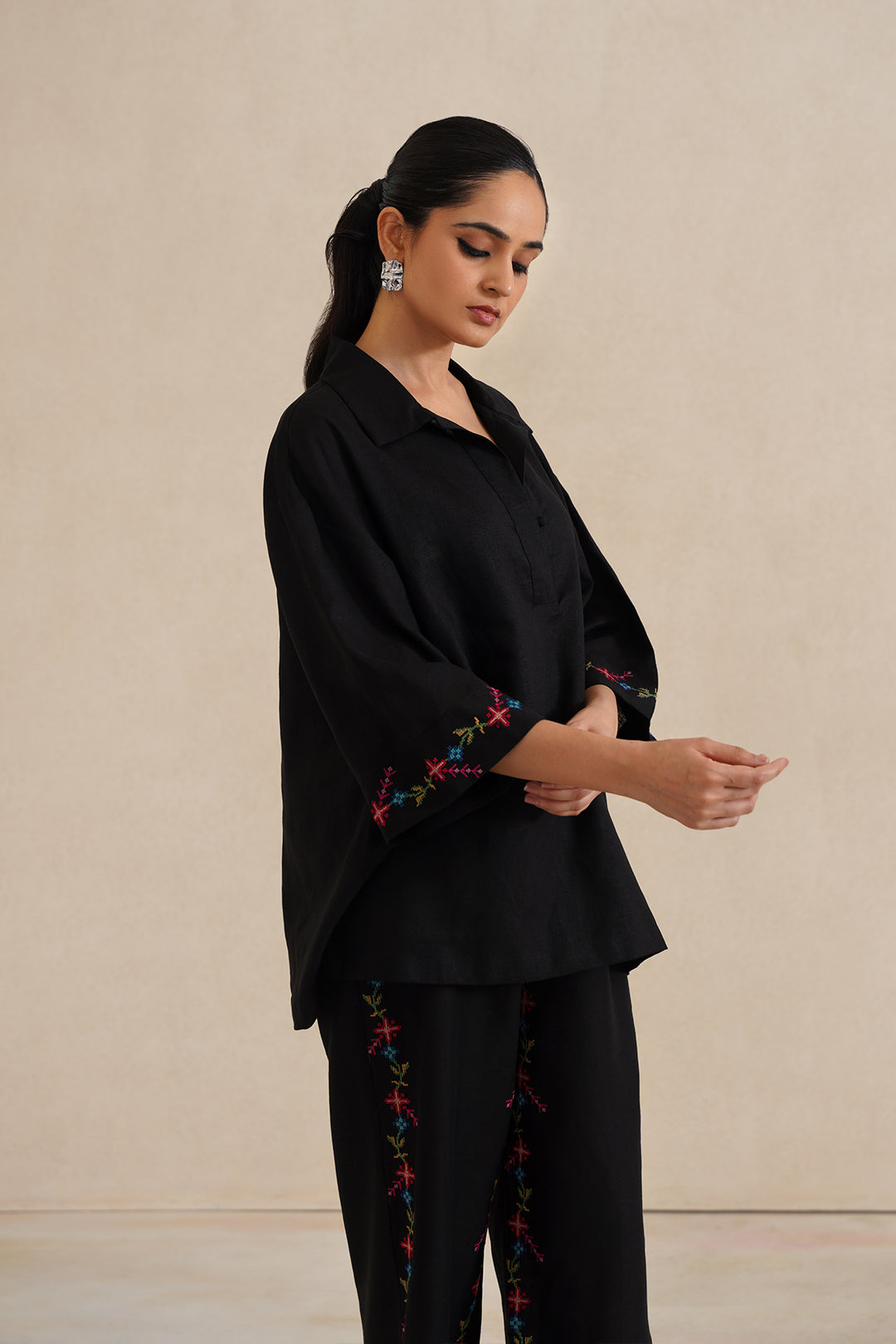 Sanditti Mehak Black Cross Stitch Co-ord Set