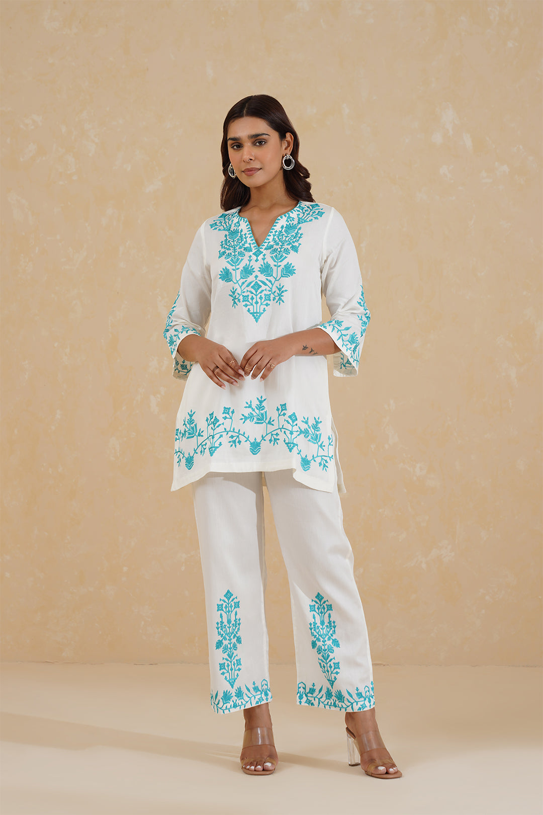 Sanditti Cream Contrast Embroidered Co-ord Set