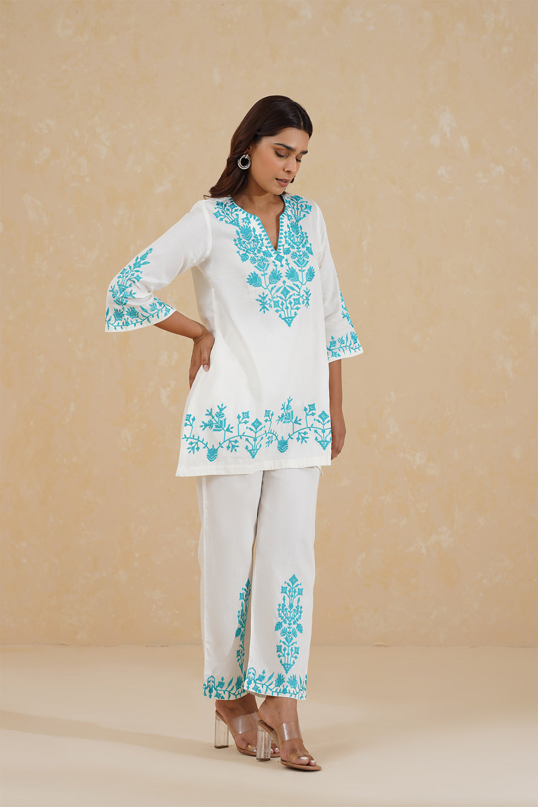 Sanditti Cream Contrast Embroidered Co-ord Set