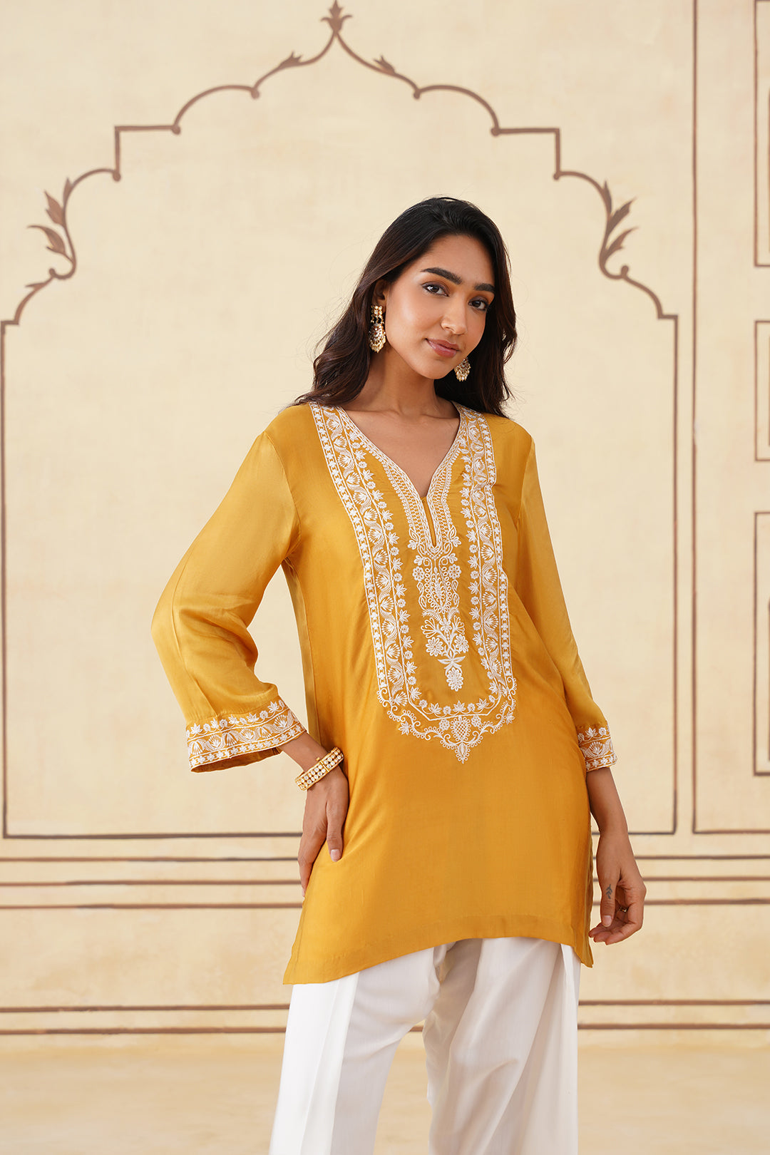 Sanditti Golden Yellow Embroidered Ombre Farshi Salwar Set