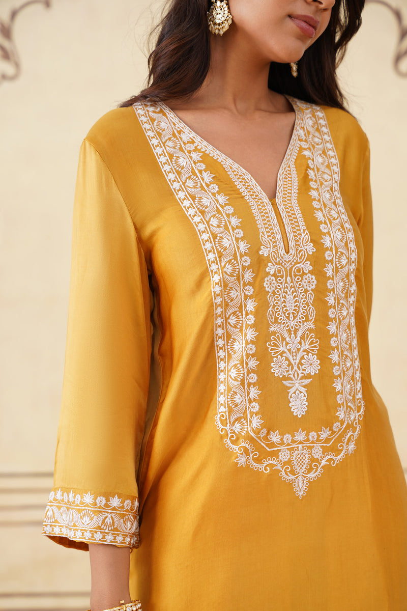 Sanditti Golden Yellow Embroidered Ombre Farshi Salwar Set