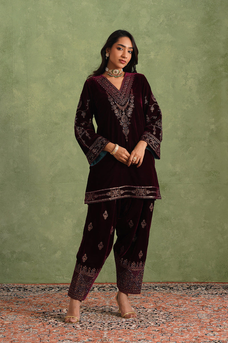 Sanditti Aafreen Wine Velvet Suit