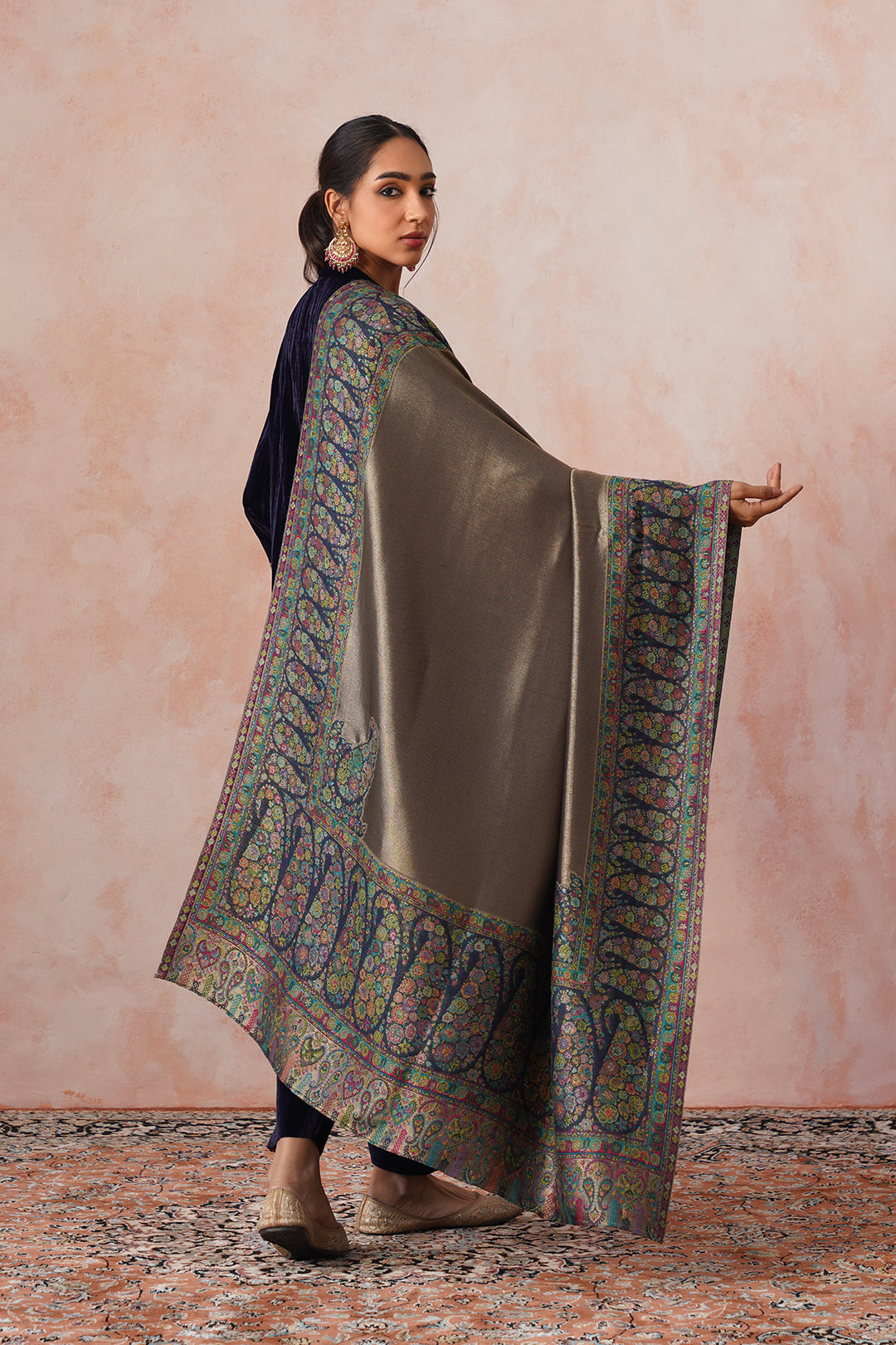 Sanditti Navy Crush Velvet Suit with Kaani Zari Dupatta