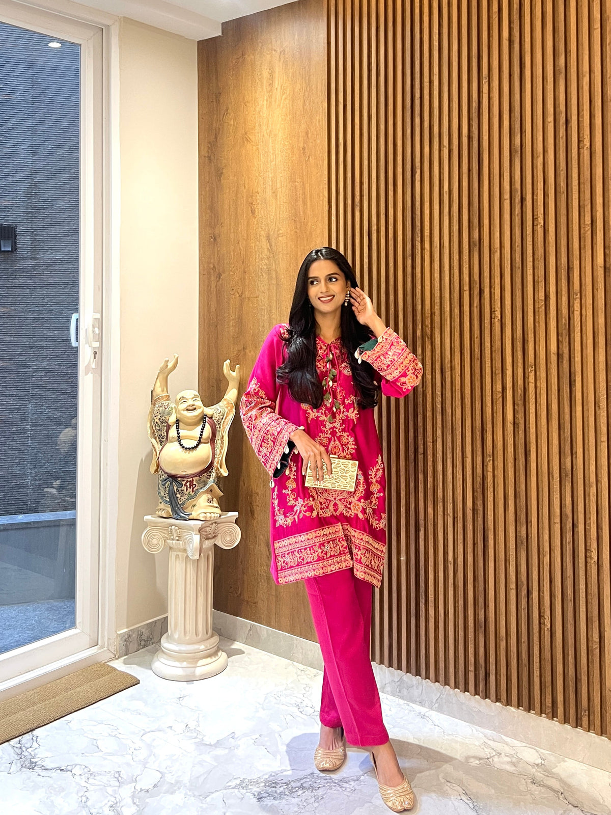 Sanditti Noor Hot Pink Fusion Embroidered Set